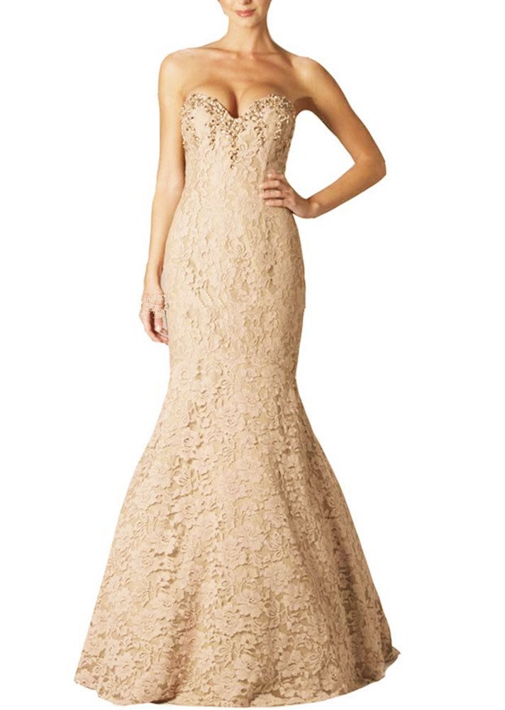 Elegant Champagne Sweetheart Mermaid Evening Gown for Women - Formal Prom, Wedding Guest & Special Occasion Dresses