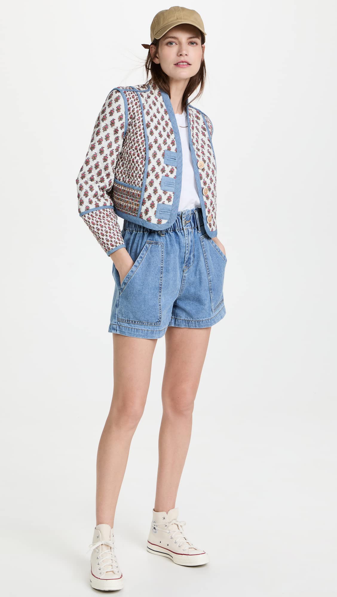 BLANKNYC Women's High Waist Stretch Denim Shorts with Patch Pockets - Trendy Distressed Denim Cutoff Shorts for Summer | Casual Outfits, Beach Wear & Street Style Fashion