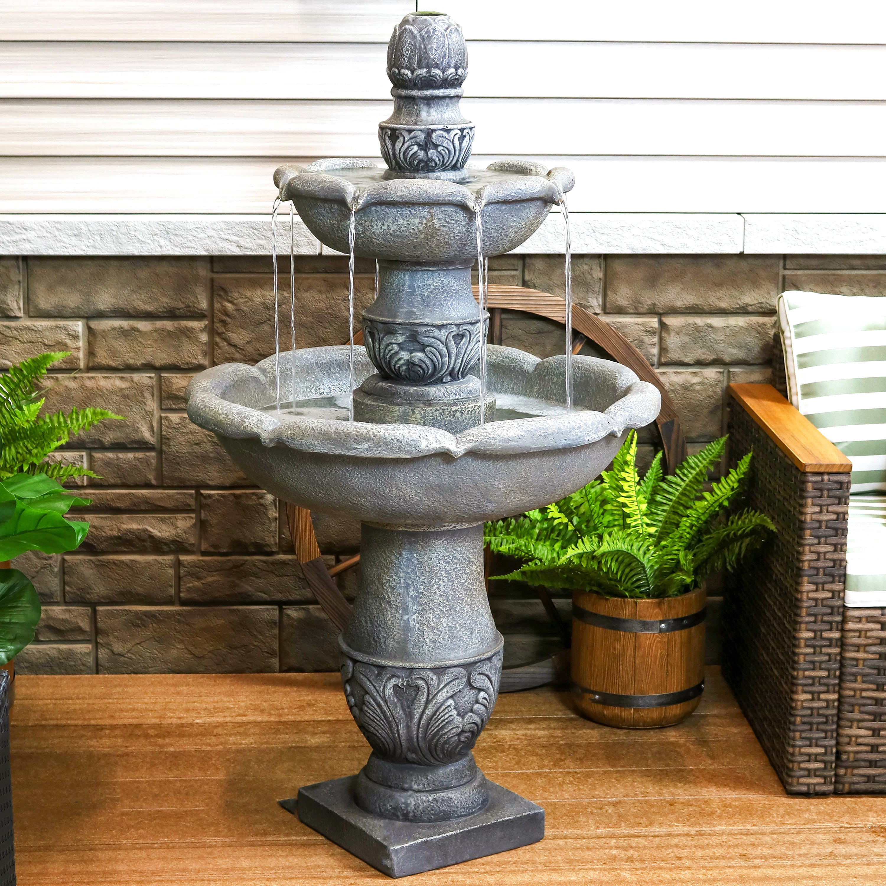 Sunnydaze 2-Tier Outdoor Water Fountain with French Garden Design - 50
