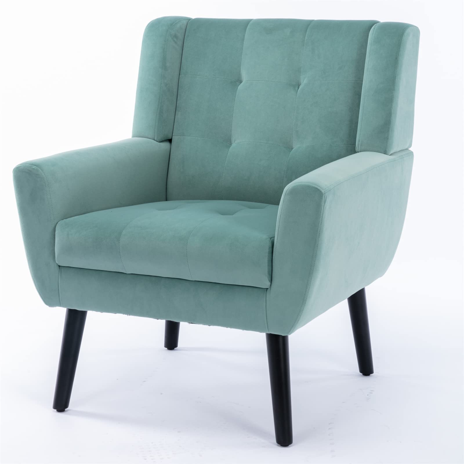 Modern Velvet Accent Chair with Black Legs - Soft Ergonomic Lounge Chair for Living Room, Bedroom & Home Decor - Mint Green Upholstered Indoor Seating - Perfect for Relaxing, Reading & Enhancing Your Living Space