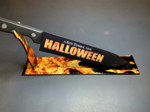 2007 Halloween Michael Myers Kitchen Knife with Laser Engraved Stand - Officially Licensed Collectible Horror Movie Prop for Cosplay, Halloween Decor & Horror Film Fans