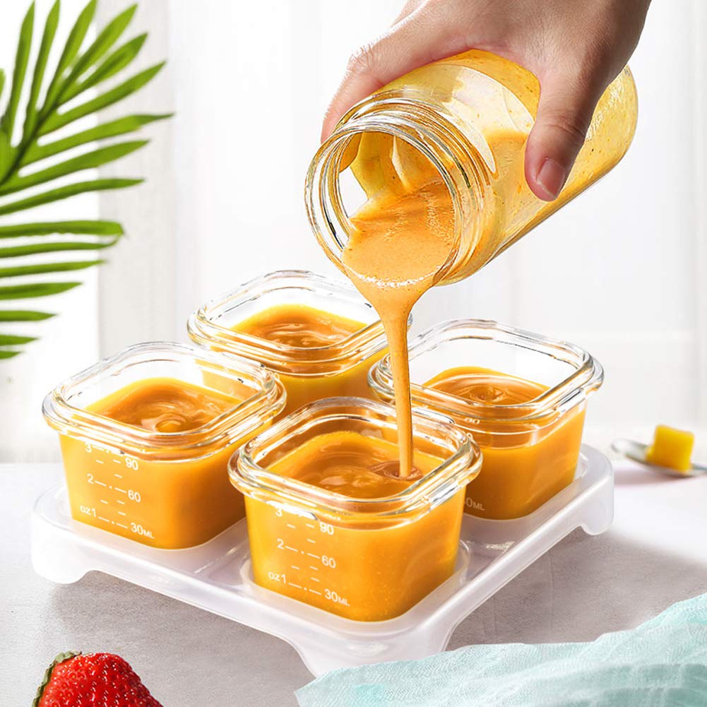 Matyz 4-Pack 4oz Baby Food Storage Glass Jars with Airtight Lids & Stackable Tray - BPA-Free Microwave & Freezer Safe Containers for Homemade Purees - Perfect for Travel, Daycare & On-the-Go Feeding (Mint Green)