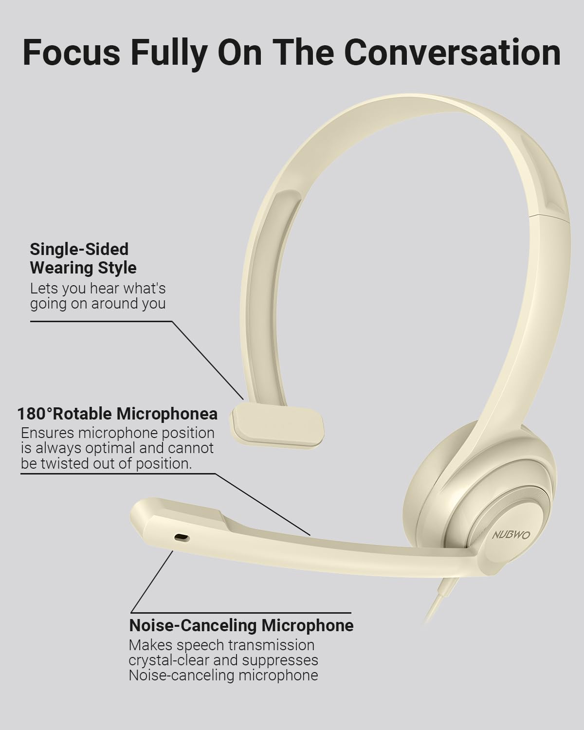 NUBWO HW02 USB Gaming Headset with Noise Cancelling Microphone & In-Line Volume Control - Ultra Comfortable On-Ear Wired Headphones for PC, Laptop, Office, Call Center, Skype, Zoom, Webinars (Apricot) - Perfect for Remote Work, Online Classes & Professional Conference Calls