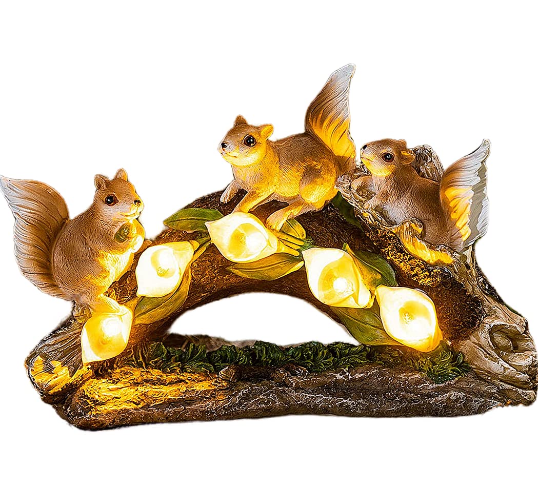 Solar-Powered Squirrel Garden Statue - Waterproof LED Resin Animal Figurine for Outdoor Patio, Lawn & Yard Decor | Perfect for Housewarming Gifts & Garden Party Decoration | Adds Whimsical Charm to Flower Beds & Walkways