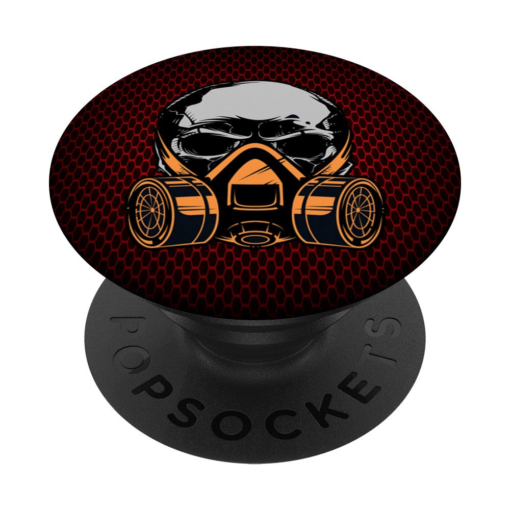 Skull in Gas Mask with Red and Black Background - PopSockets PopGrip Swappable Phone Grip for iPhone, Samsung & Tablets - Perfect for Gaming, Photography & Everyday Use