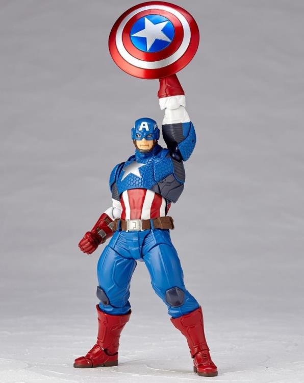 Amazing Yamaguchi Revoltech Figure Complex Captain America 2023 Reissue - Highly Poseable Marvel Action Figure for Collectors & Display