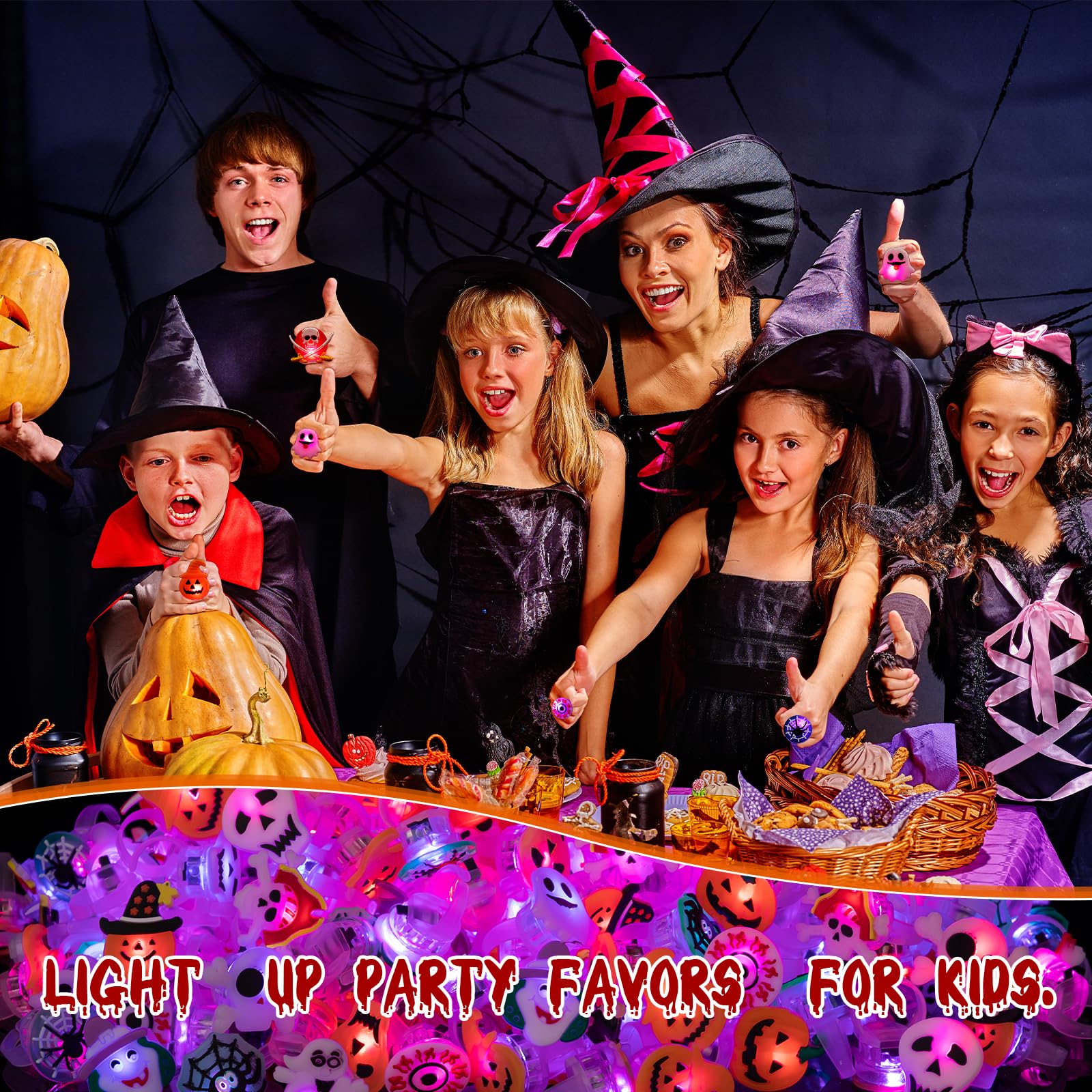 300 Pcs Halloween LED Light Up Rings - Glow in The Dark Party Favors, Trick or Treat Bag Fillers, Bulk Halloween Toys for Kids, Halloween Party Supplies & Decorations - Perfect for Trick or Treating, Haunted House Parties & Halloween Events