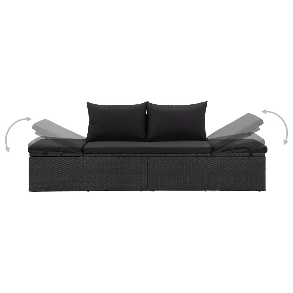 **Black Poly Rattan Patio Chaise Lounge Chair with Cushions - Outdoor Sun Lounger & Sun Bed for Porch, Poolside, Garden - Perfect for Relaxing by the Pool or Sunbathing**
