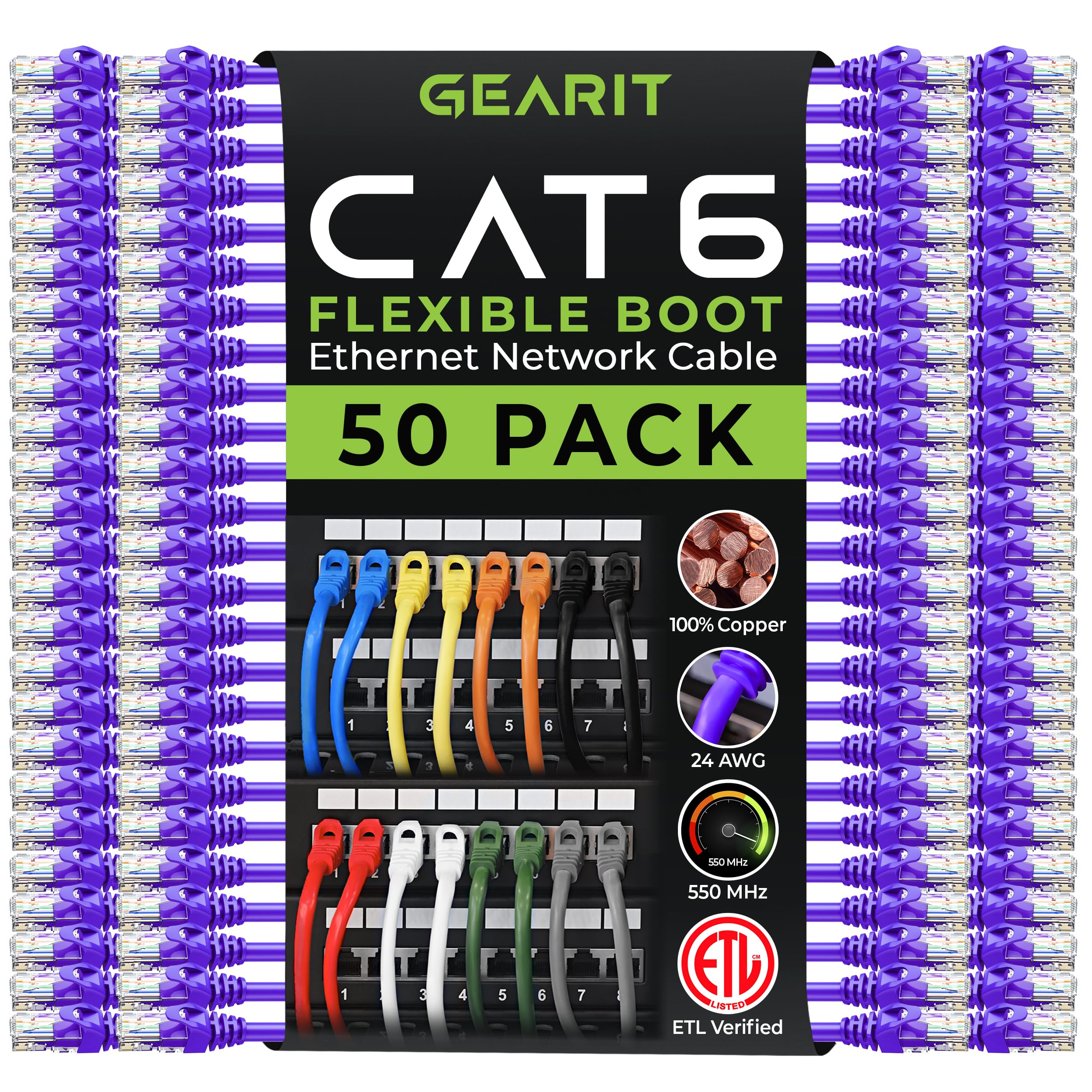 GEARit Cat6 Ethernet Cable 1 ft - High Speed Network Cable, Snagless RJ45 Patch Cord, 550MHz Bandwidth, 10Gbps for Gaming, Streaming & Office Use - Purple (1 Foot) - Perfect for Home Office, Server Rooms & Smart Home Devices