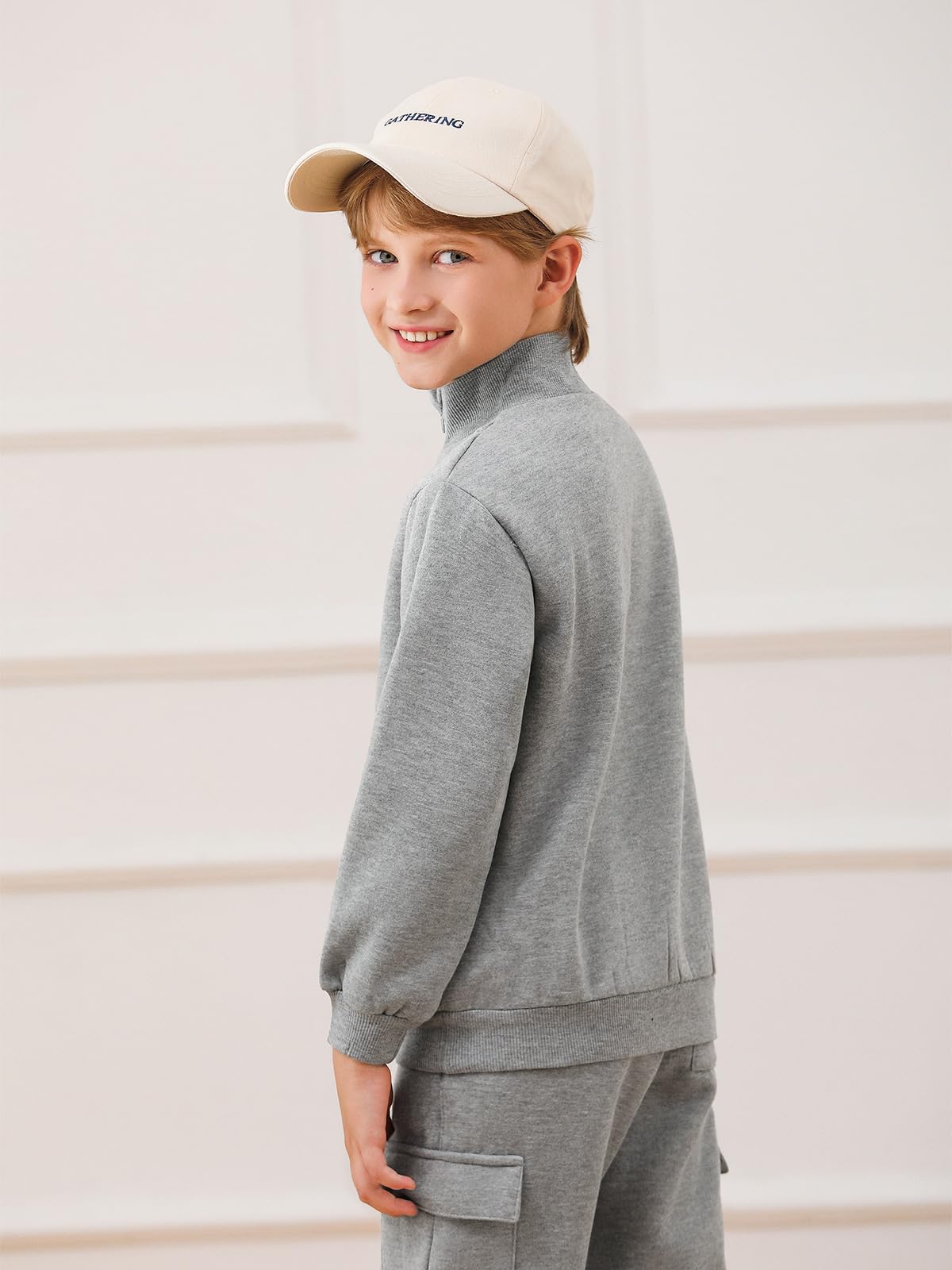 Haloumoning Boys 2-Piece Outfit Set - Half Zip High Neck Sweatshirt & Drawstring Joggers - Thick Winter Tracksuit for Kids Ages 5-14 - Cozy Playdate & School Casual Wear