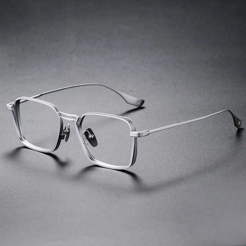 Brightzone Unisex Full Rim Square Double Bridge Titanium Eyeglasses 79405 - Lightweight Durable Frame for Work, Reading & Fashion (Black/Silver)