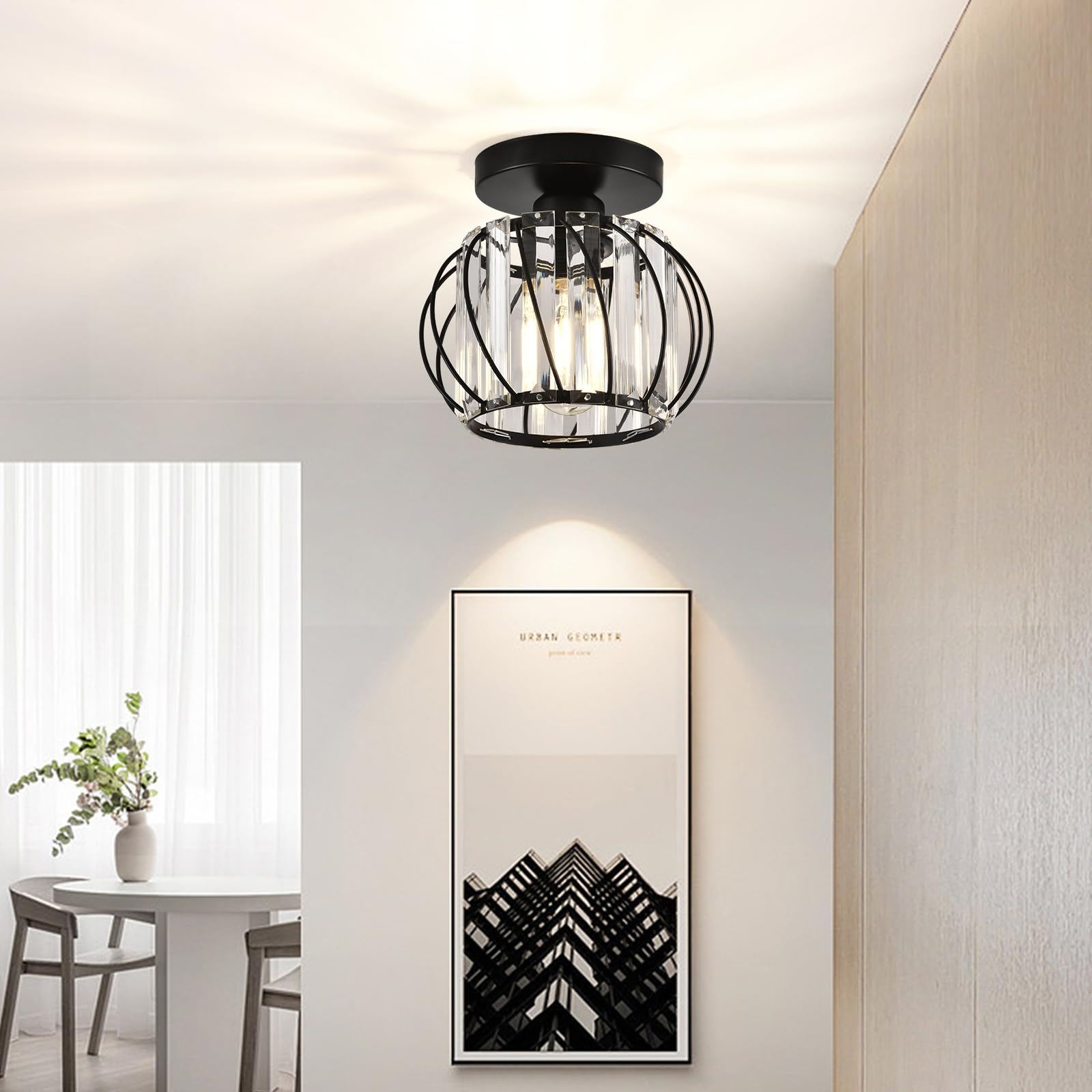 Black Crystal Chandelier Ceiling Light - Modern Elegant Lighting Fixture for Kitchen, Dining Room, Living Room, Hallway, Entryway, Balcony, Bar & Farmhouse Decor | Perfect for Home, Restaurant & Commercial Spaces