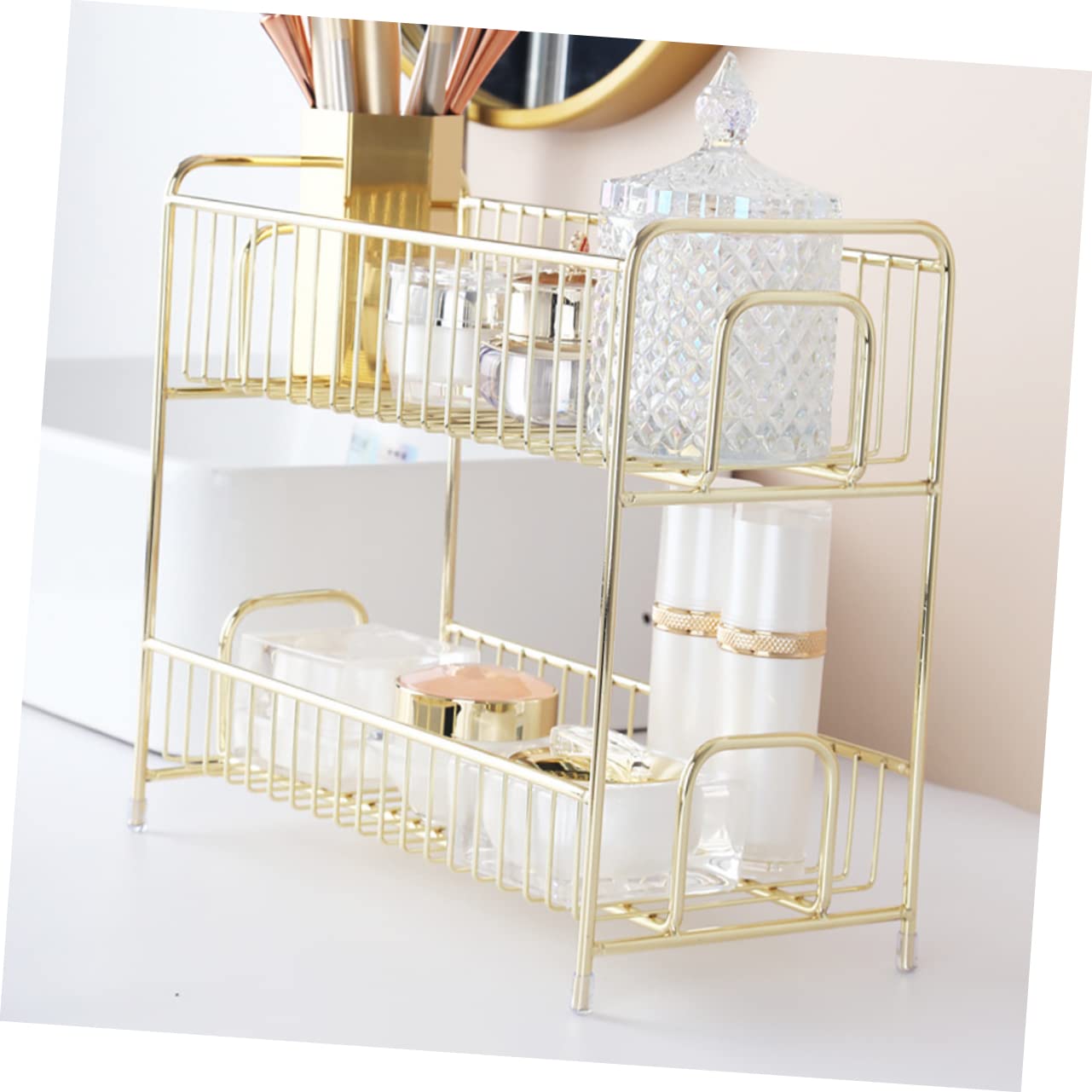 Zerodeko 1-Tier Makeup Organizer Storage Box - Gold Kitchen Shelf, Space Saving Multifunctional Rack for Cosmetics, Spices & Small Items - Perfect for Vanity, Bathroom & Pantry Organization