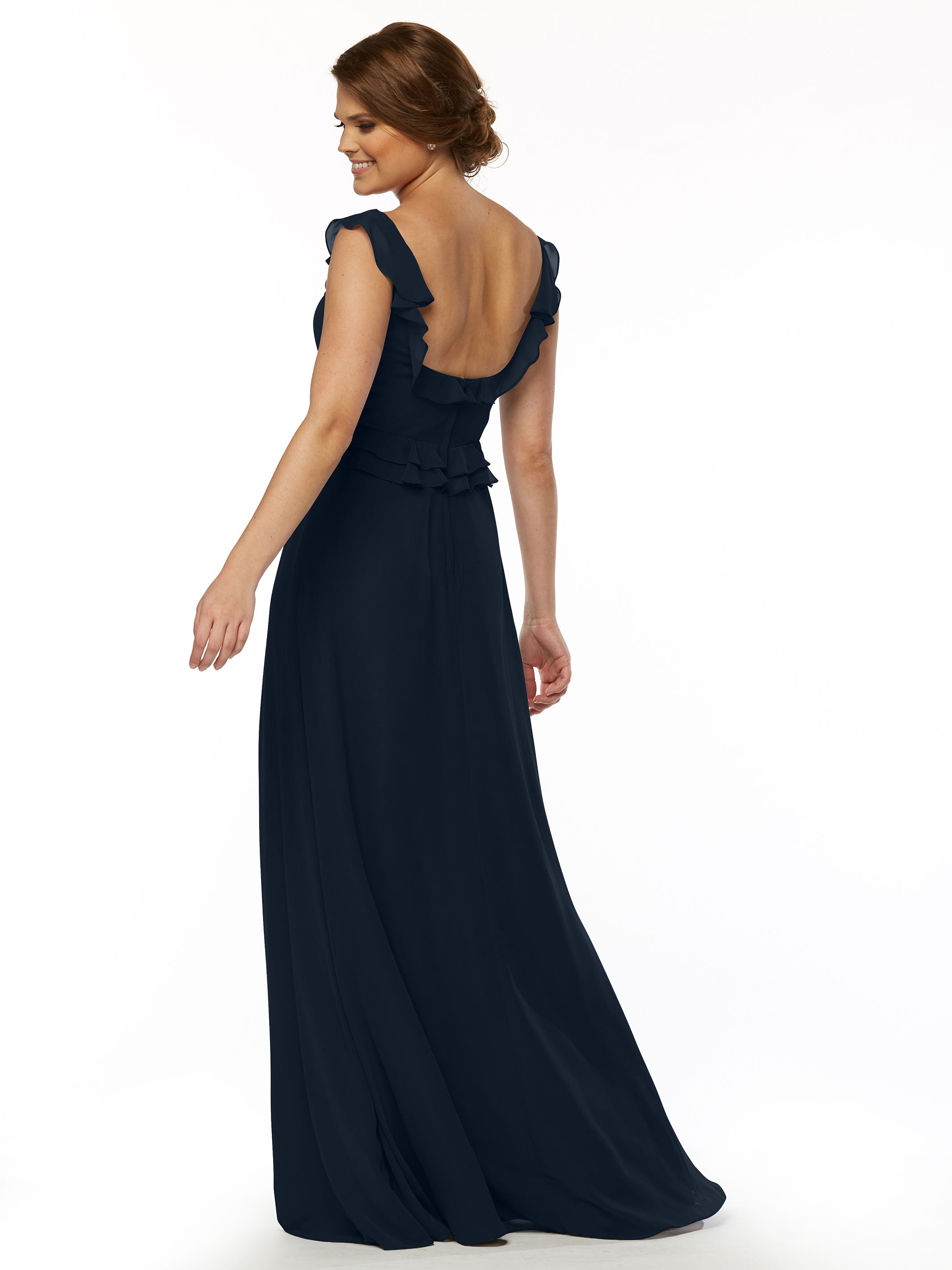 Elegant Off-the-Shoulder Chiffon Bridesmaid Dress with Ruffled Bodice - A-Line Silhouette for Weddings, Parties & Formal Events (Style 80173)
