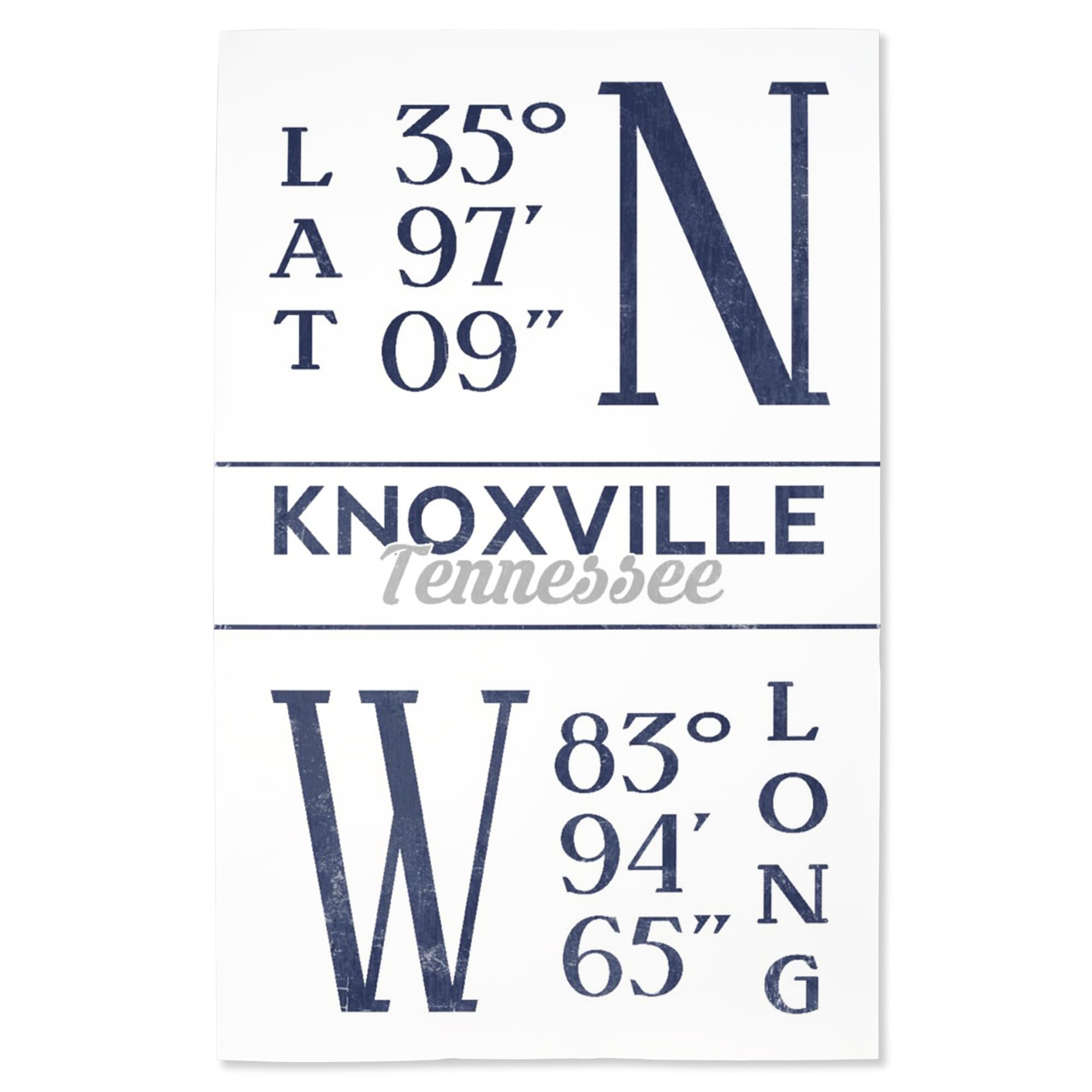 Lantern Press 16x24 Inch Giclee Art Print - Knoxville Tennessee Cityscape with Latitude & Longitude Coordinates in Blue - Perfect for Home Decor, Office Wall Art & Tennessee Gift Ideas