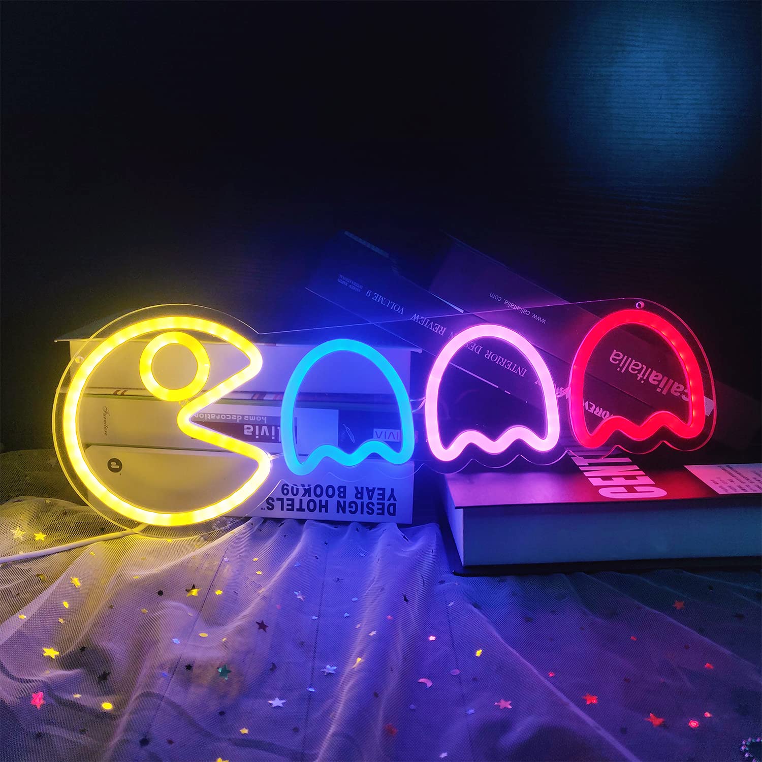 17”x6” Ghost LED Neon Sign - Retro Arcade Wall Decor with USB/Switch for Gaming Room, Man Cave, Bedroom | Perfect Gift for Halloween, Christmas & Birthday Parties | Durable Neon Lights for Home & Office Decoration