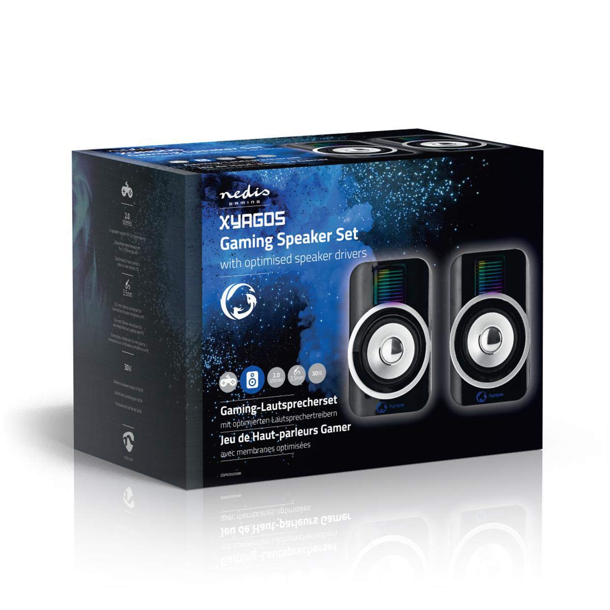 NEDIS 30W 2.0 Gaming Speakers with RGB Lighting for PC & Laptops - USB & 3.5mm Connectivity, Black | Perfect for Gaming Setups & Home Office