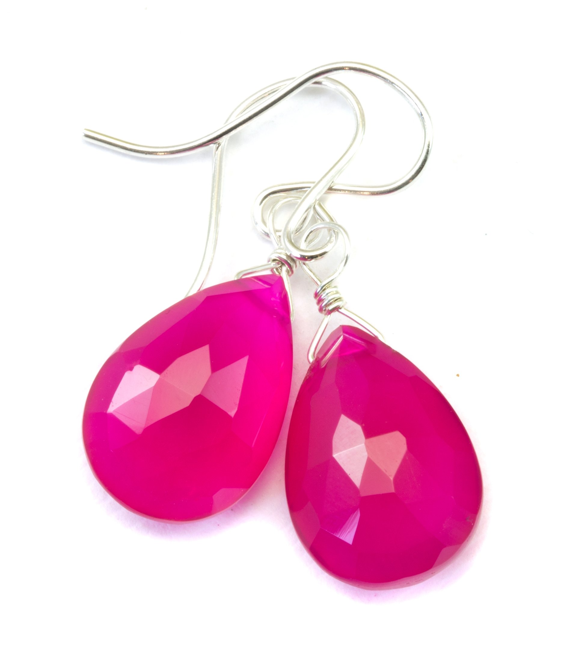 Hot Pink Magenta Chalcedony Faceted Pear Teardrop Earrings - Elegant Briolette Dangle Jewelry for Women | Perfect for Parties, Weddings & Special Occasions