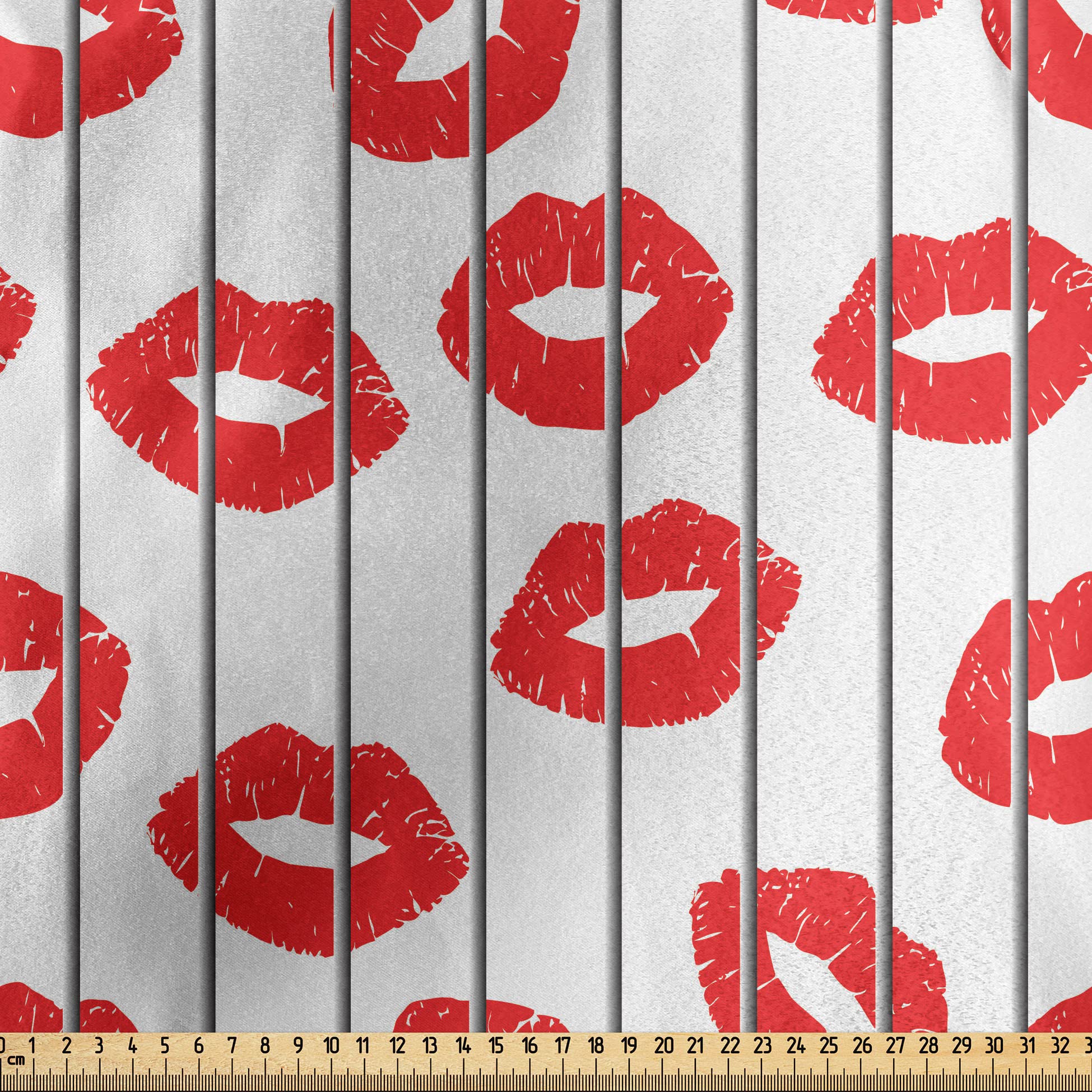 Ambesonne Glamour Fabric by The Yard - Women's Lips Behind Bars Print, Romantic Valentine's Day Satin Fabric for Home Decor, DIY Crafts & Sewing Projects, 10 Yards, Scarlet White & Grey - Perfect for Curtains, Pillows, Table Runners & Upholstery