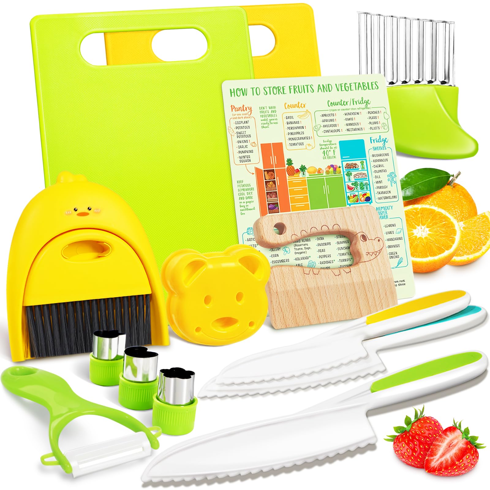 Kids Knife Set for Real Cooking - Safe Kitchen Knives with Cutting Board, Crinkle Cutters & Food Conversion Chart - Toddler Cooking Tools for Boys & Girls Ages 2-10 - Perfect Christmas & Birthday Gift for Young Chefs - Ideal for Cooking Classes, Play Kitchens & Family Meal Prep