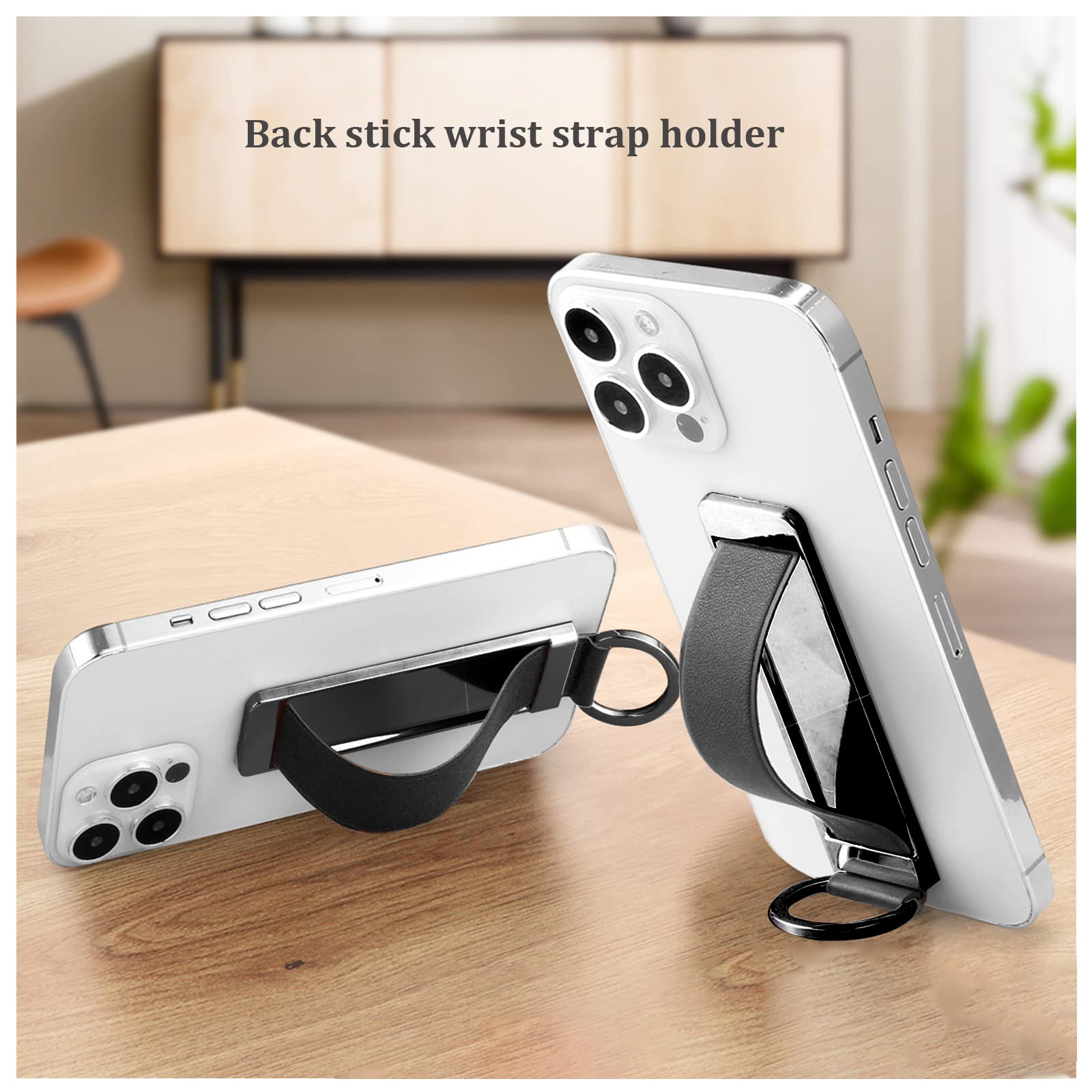 Black Phone Strap Holder - Anti-Slip Phone Grip for iPhone & Android - Secure Finger Strap for Phone Back - Perfect for Running, Gym & Daily Use