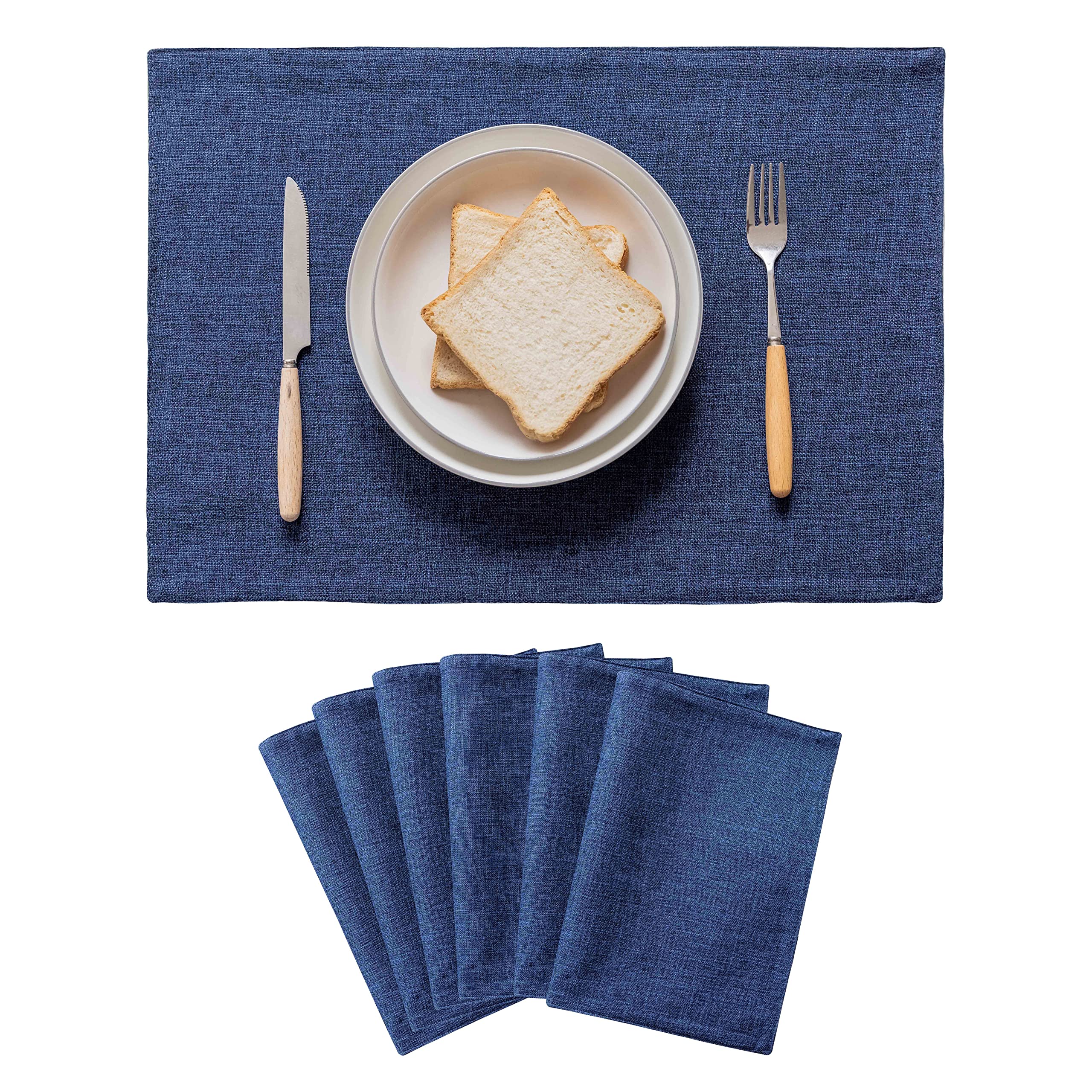 Premium Linen Placemats Set of 6 - Heat Resistant Blue Table Mats for Dining & Kitchen - Stylish Indigo Home Decor for Everyday Meals & Dinner Parties