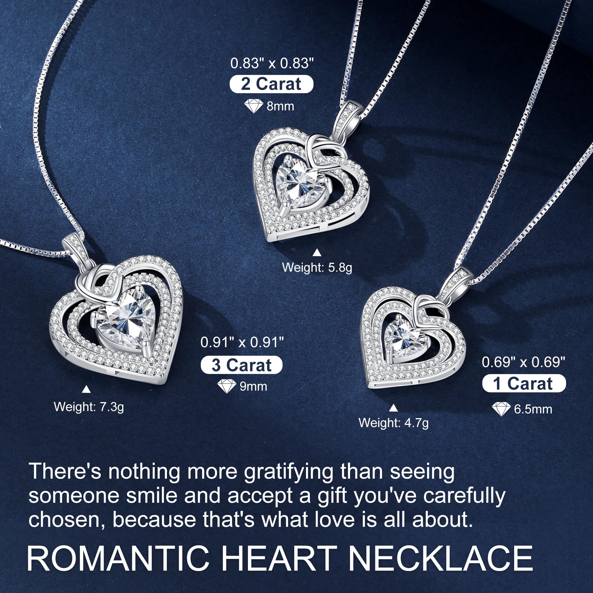 1-3 Carat Moissanite Heart Necklace for Women - Engraved 