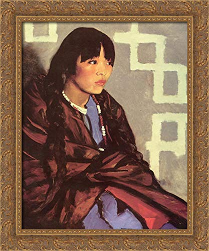 Robert Henri Indian Girl Of San Ildefonso 20x24 Gold Ornate Wood Framed Canvas Art - Perfect for Living Room, Bedroom & Office Wall Decor