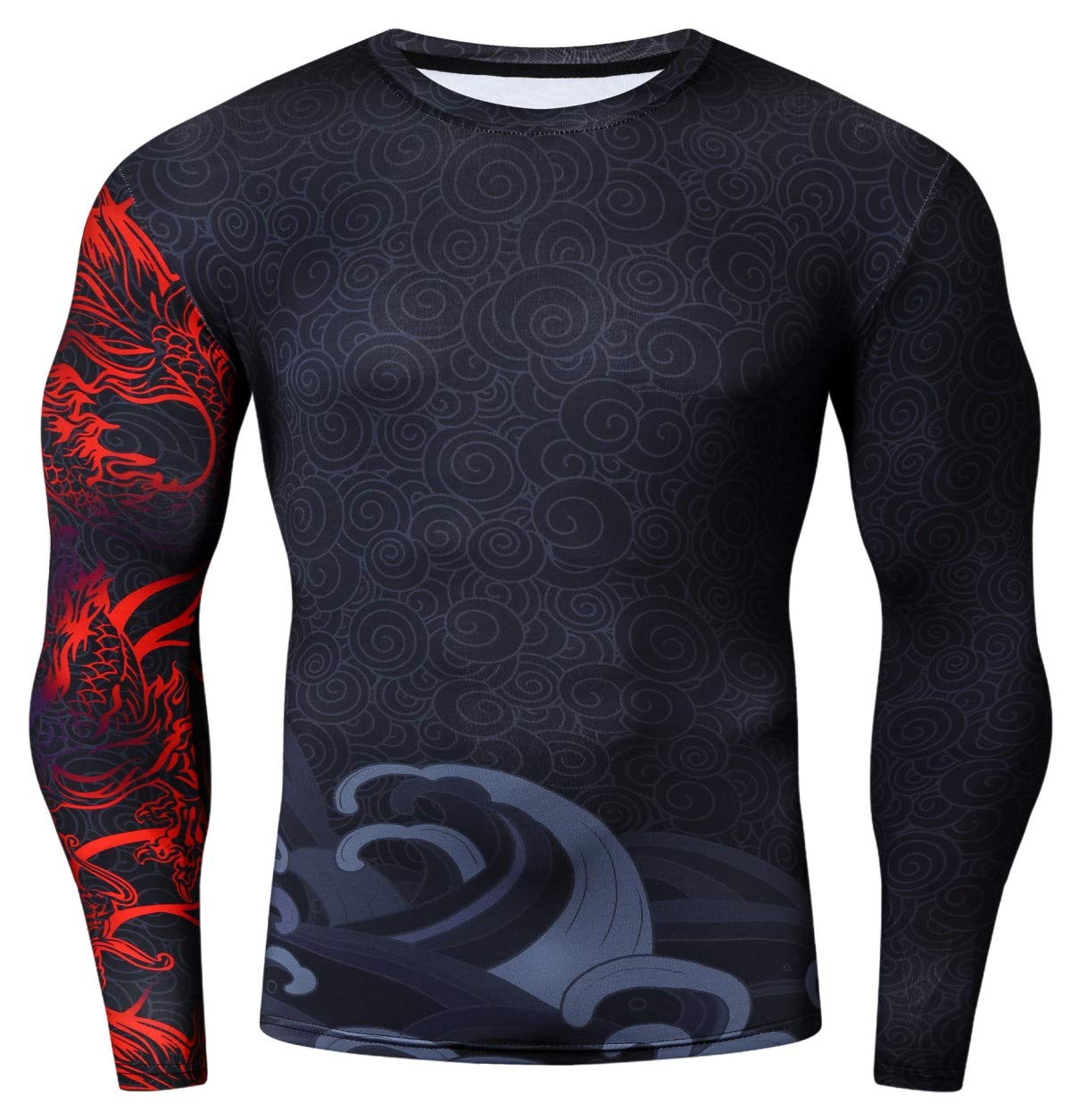 3D Printed Compression Long Sleeve T-Shirt for Men - Moisture Wicking Workout Shirt for Running, Gym & Training - Comfortable Athletic Performance Top