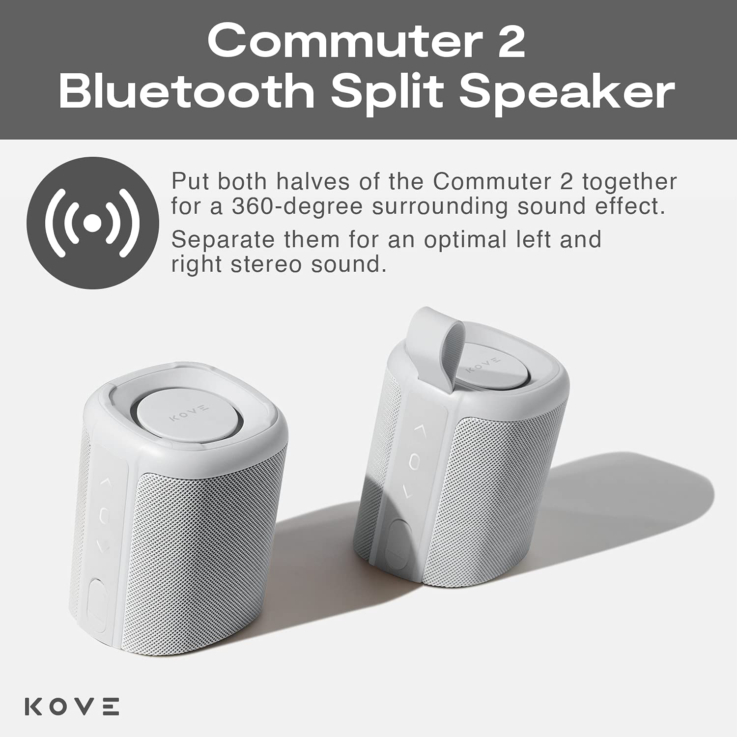 KOVE Commuter 2 Portable Bluetooth Speaker - Wireless HD Sound with Deep Bass, Built-in Mic, IPX7 Waterproof - Perfect for Home, Outdoor, Travel, Beach & Pool Parties