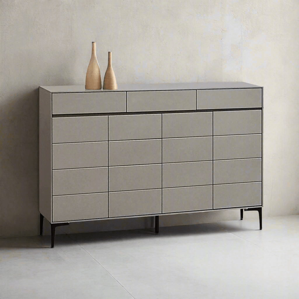 Liriel 4-Door Grey Shoe Storage Cabinet - 140cm Tall Entryway Organizer for Shoes, Boots & Accessories | Perfect for Hallway, Mudroom & Apartment Entry