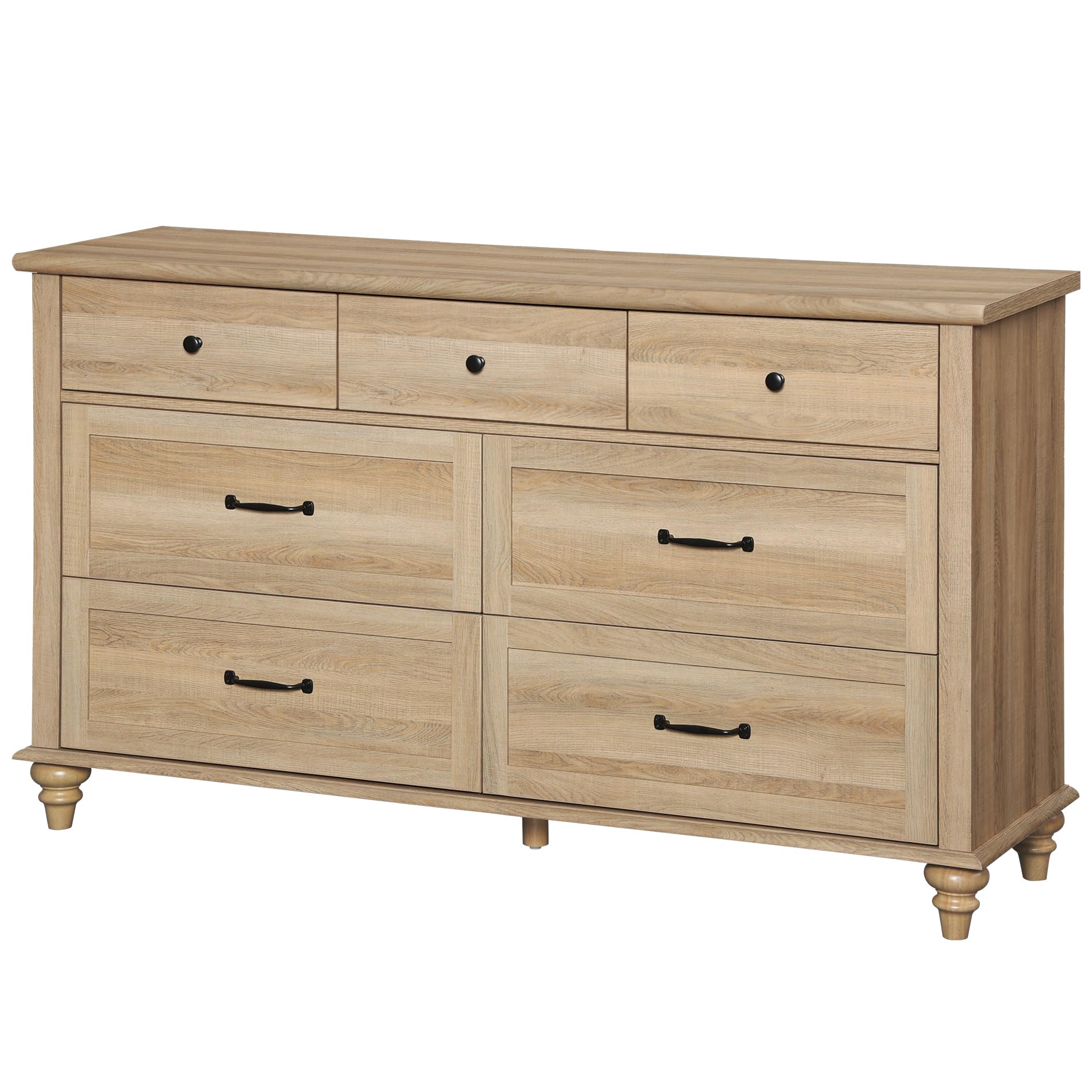 WAMPAT 7-Drawer Kids Dresser for Nursery & Bedroom - Light Wood Chest Organizer, Farmhouse Style, 54 Inch Oak Dresser for Baby & Children's Room - Perfect for Clothes, Toys & Bedroom Storage