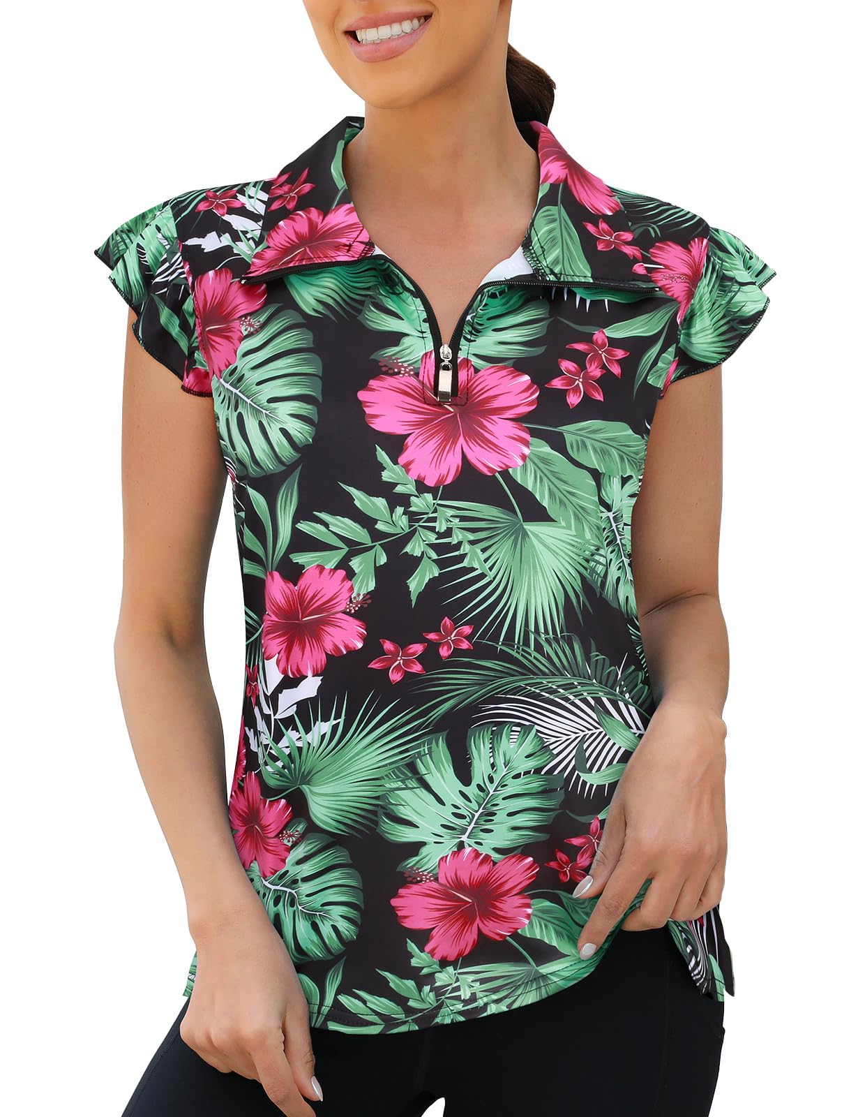 Viracy Women's Ruffle Sleeve Golf Shirt - Lightweight Moisture Wicking Polo Top for Workout & Tennis | Perfect for Golf, Tennis & Casual Wear
