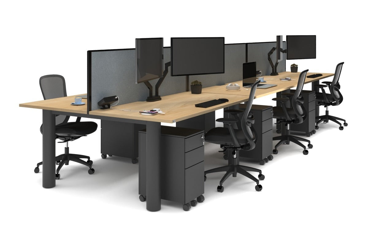 Quadro Cylinder Leg 6-Person Office Workstation Desk - 1600L x 800W with Cable Management Scallop - Perfect for Open Office Layouts & Collaborative Workspaces