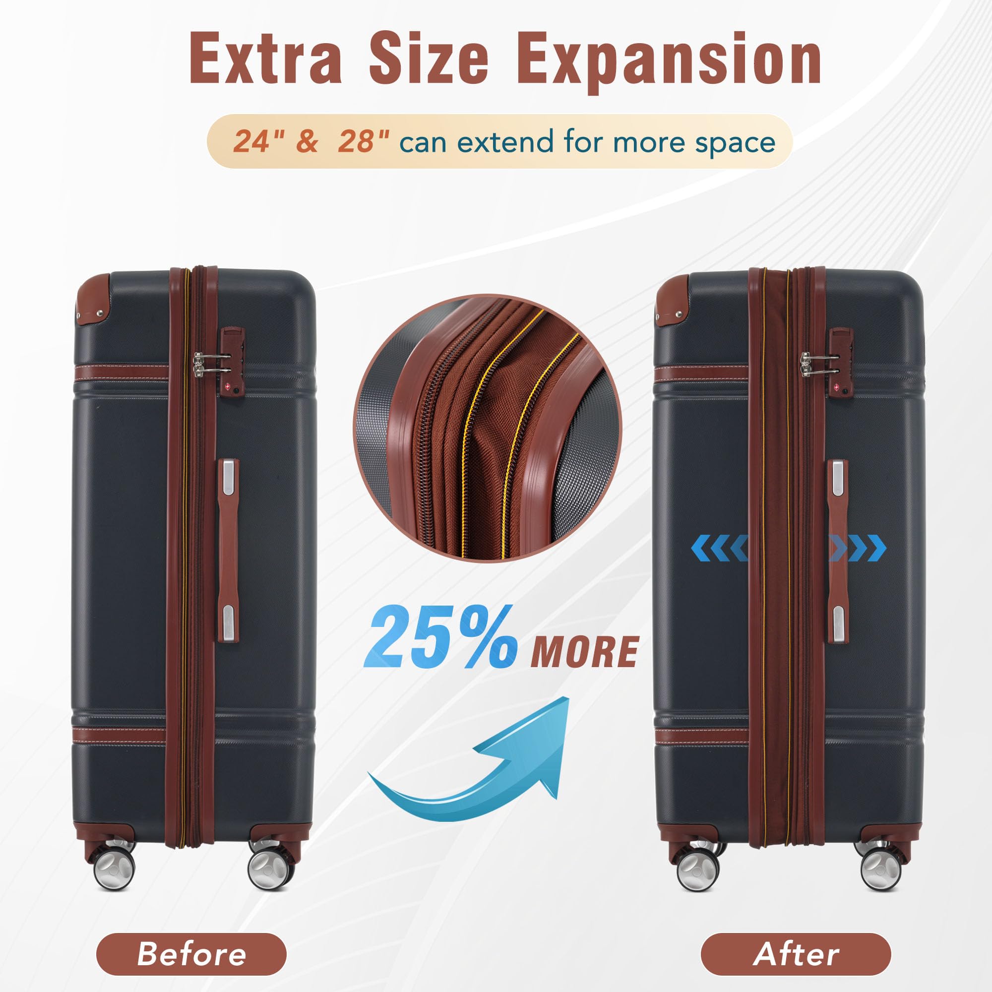 Merax 3-Piece Expandable Spinner Luggage Set with Cosmetic Case - 20