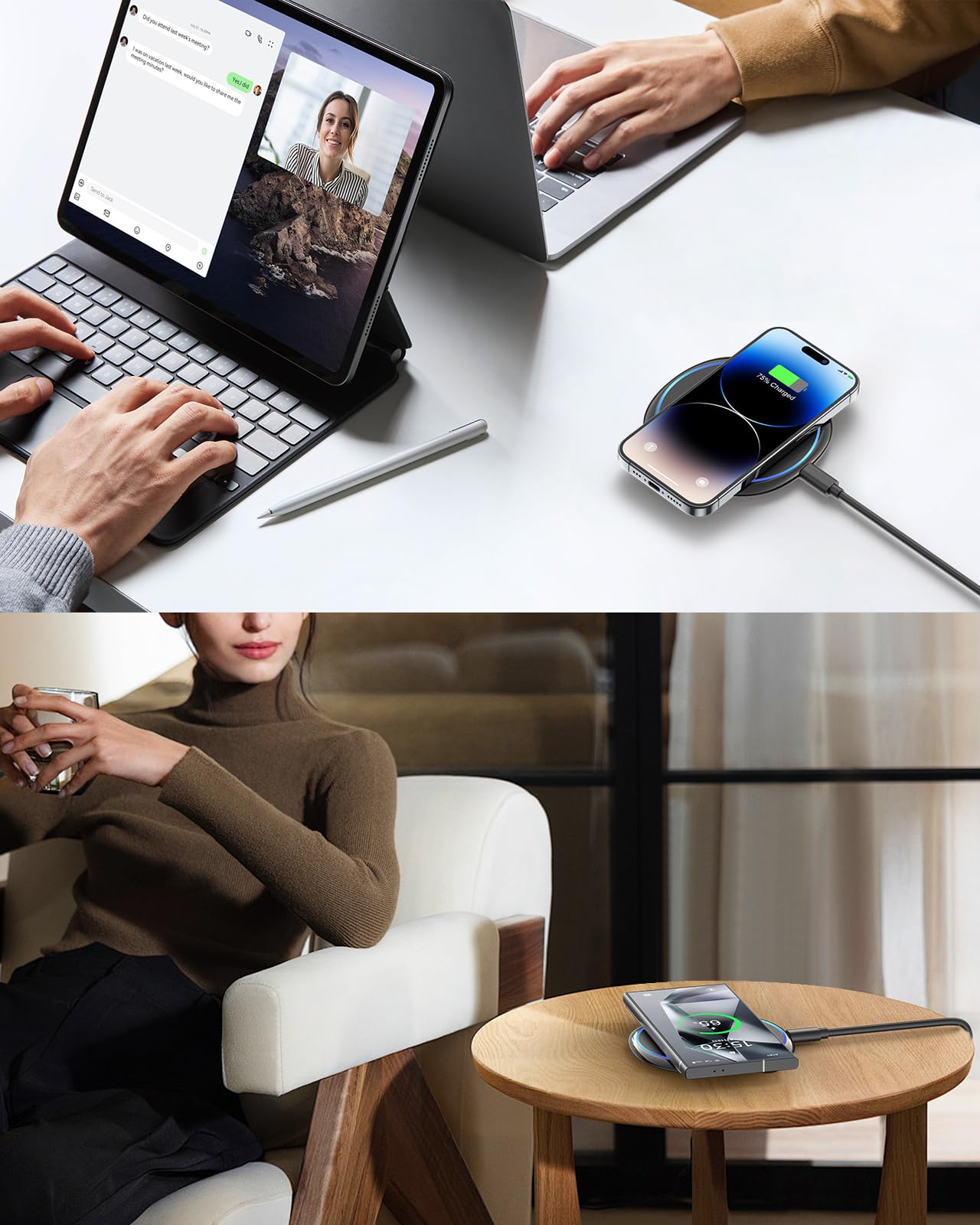 NANAMI 7.5W Fast Wireless Charger Pad with PD3.0 Adapter - Qi Certified Charging Station for iPhone 16/16 Plus/16 Pro/16 Pro Max/15/14/13/12, Samsung S25/S24/S23/S22/S21/Note 20, AirPods 2 - Perfect for Home, Office & Nightstand Charging