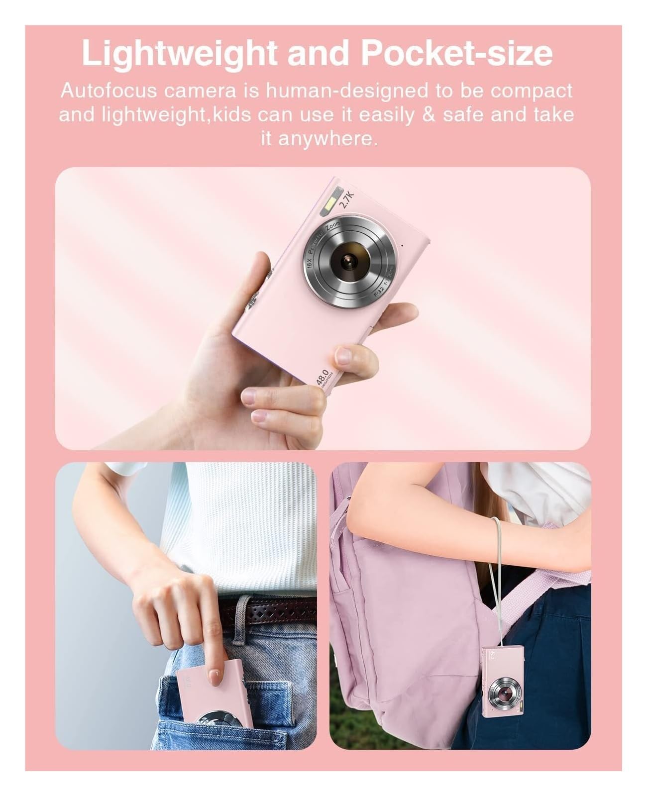 2.7K HD 48MP Digital Camera with Autofocus & Large Screen - MZZYG DC402AF-P3 Vlogging Camera for YouTube, Travel, Family Events (Perfect for Kids & Adults)
