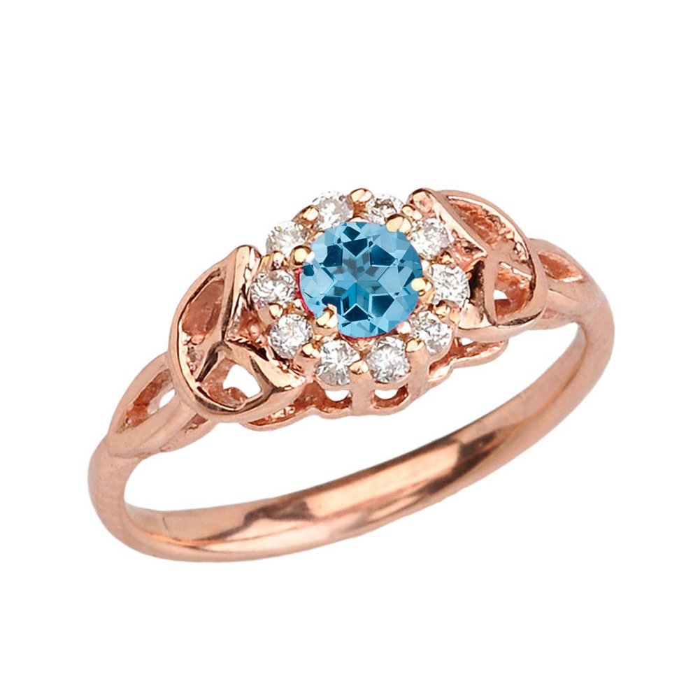 14K Rose Gold Diamond & Blue Topaz Engagement Ring for Women - Perfect Proposal, Wedding, Anniversary Gift - Elegant Jewelry for Special Occasions