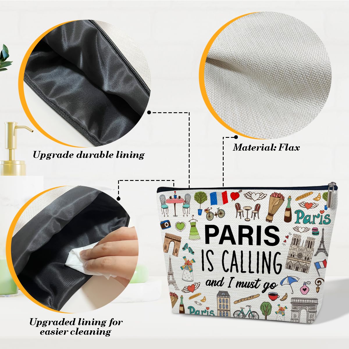 Funny Paris Travel Makeup Bag - Cute City Themed Cosmetic Pouch for Women | Perfect Travel Gift for Her, Vacation Essentials | Great for Holidays, Weekend Getaways & Paris-Themed Parties