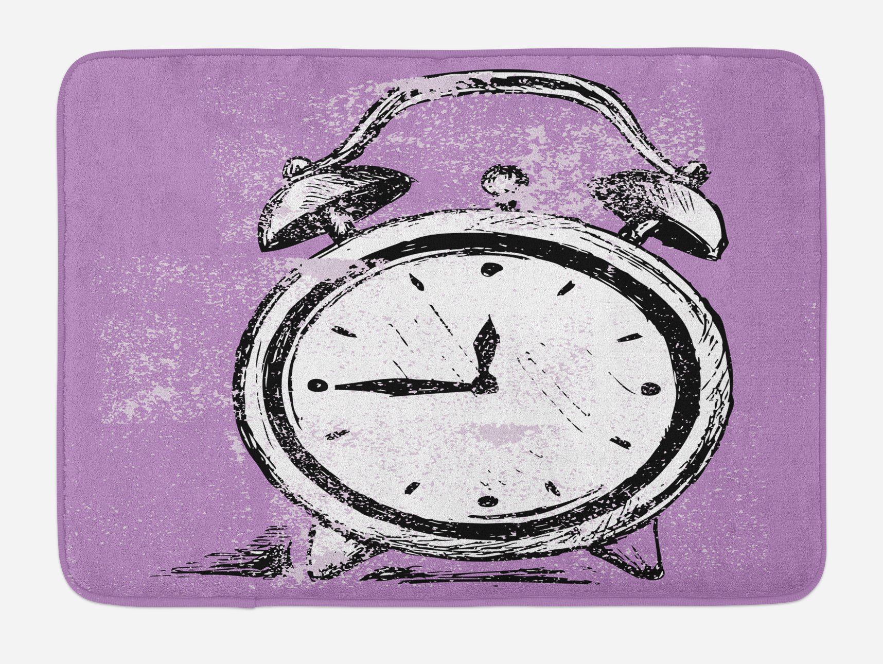 Ambesonne Vintage Retro Alarm Clock Bath Mat - Non-Slip Plush Bathroom Rug with Grunge Effects, 30.2 x 20 Inches, Purple White Black - Perfect for Hipster Home Decor & Cozy Bathroom Essentials