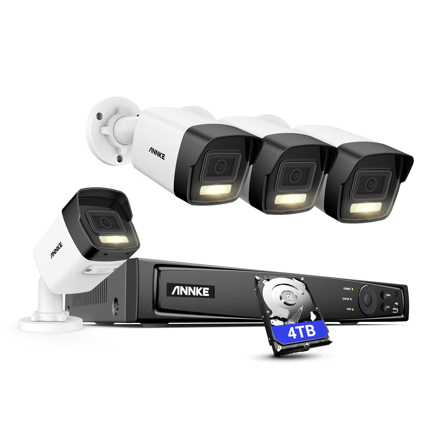 ANNKE 12MP Outdoor Security Camera System - 4 Pack Wired PoE IP Cameras with 8CH NVR & 4TB HDD, 24/7 Recording, Person/Vehicle Detection, IP67 Weatherproof, H.265+ for Home & Business Surveillance