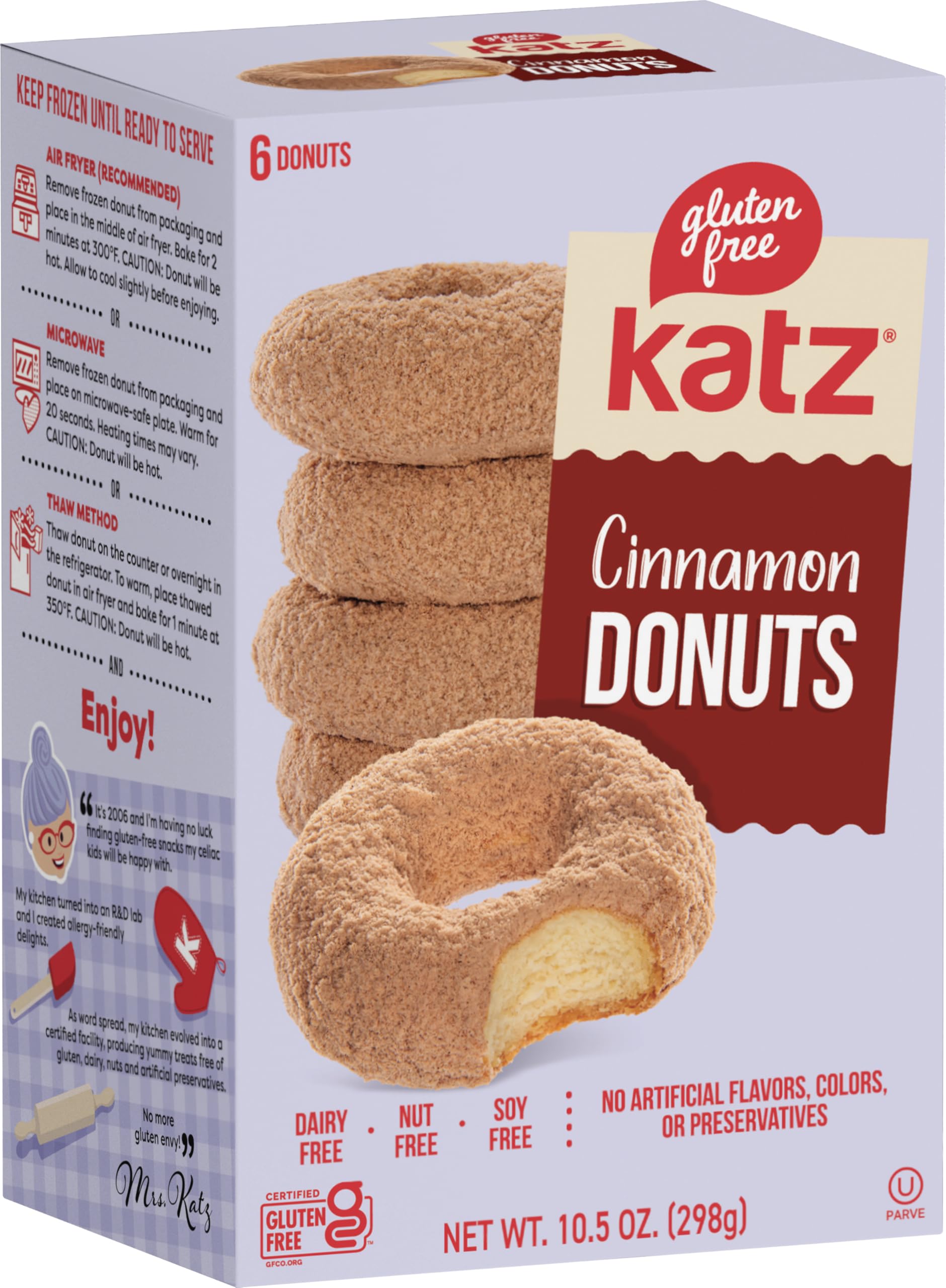 Katz Gluten Free Donuts - 6 Delicious Flavors (Powdered, Glazed, Cinnamon, Pumpkin Spice, Chocolate Frosted) | Dairy-Free, Soy-Free, Nut-Free Snacks | Perfect for Breakfast, Office Snacks & Celiac-Friendly Diets