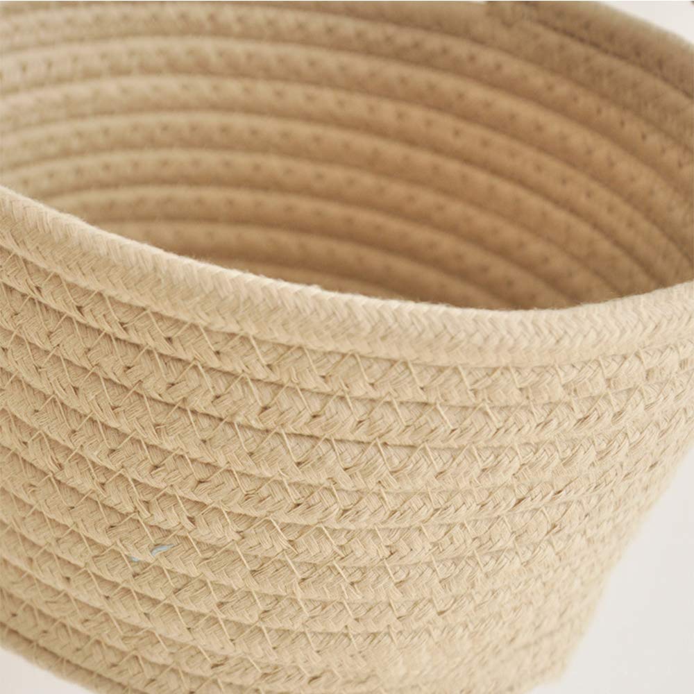 Stylish Cotton Woven Storage Basket with Hang Rope - Foldable Snack Organizer, Kids Room Decor, Household Item Storage Solution (Brown) - Perfect for Nursery, Playroom & Kitchen Organization