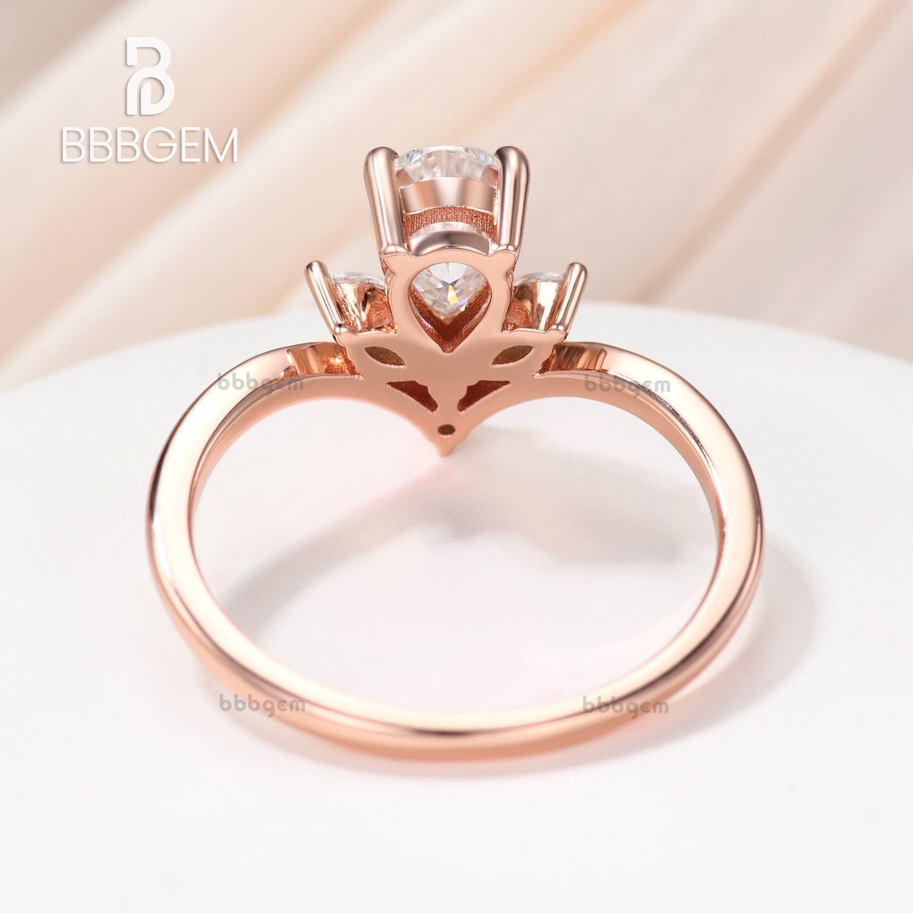 14K Solid Gold Pear & Marquise Floral Moissanite Engagement Ring with V-Shaped Band | Elegant Wedding Jewelry for Brides & Proposals