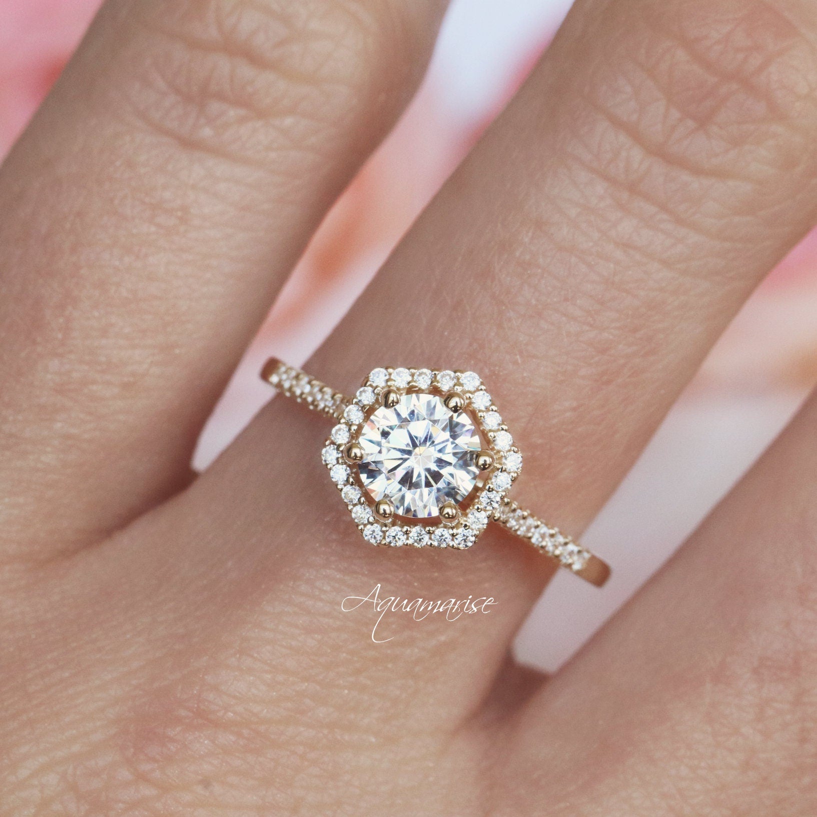 Hexagon Moissanite Engagement Ring for Women - 10K/14K/18K Solid Yellow Gold Wedding Band - Perfect for Proposals, Anniversaries & Bridal Jewelry