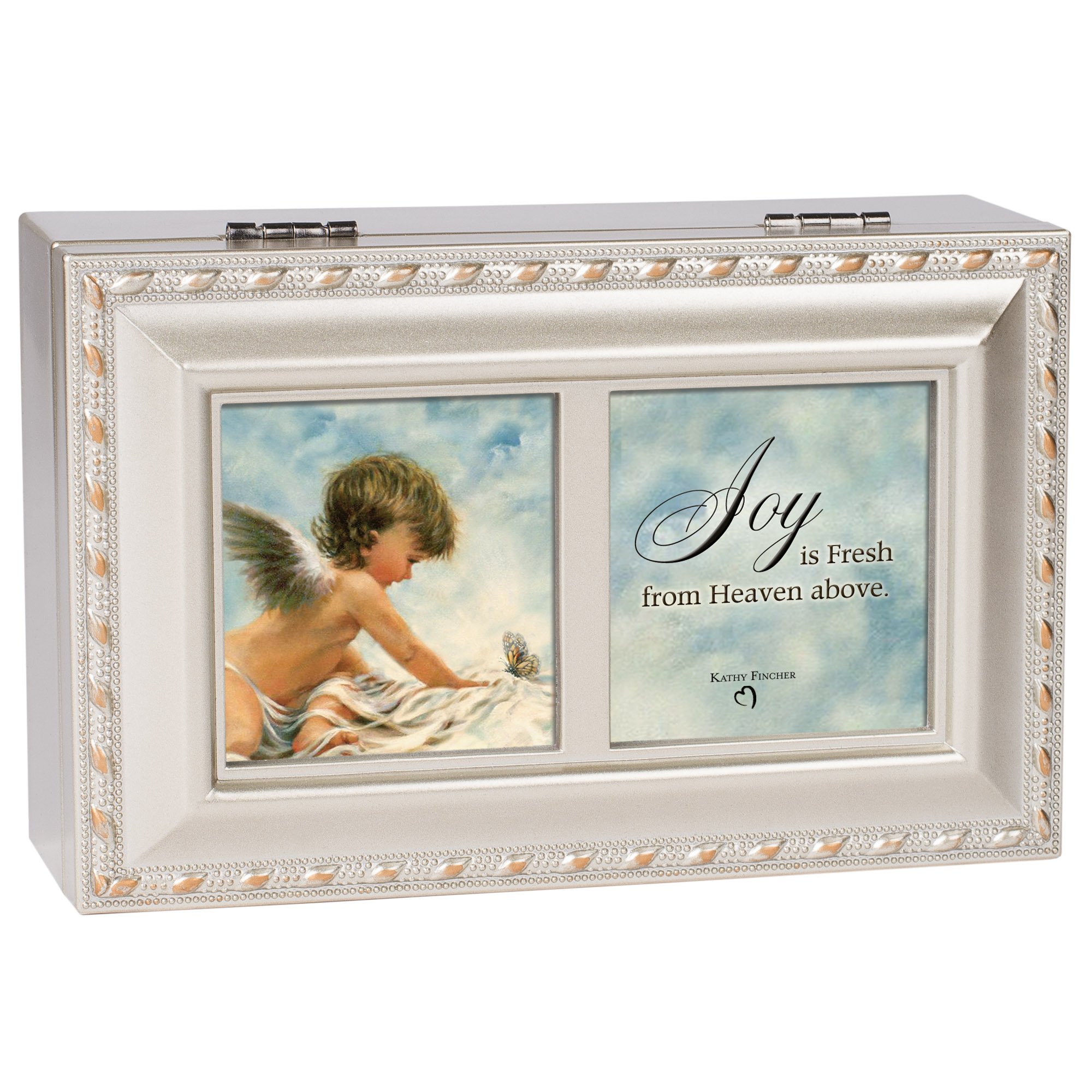 Charming Cottage Garden Angels Delight Music Jewelry Box - Silver Petite Gift Box Plays 'Amazing Grace' - Perfect for Weddings, Anniversaries & Keepsake Storage