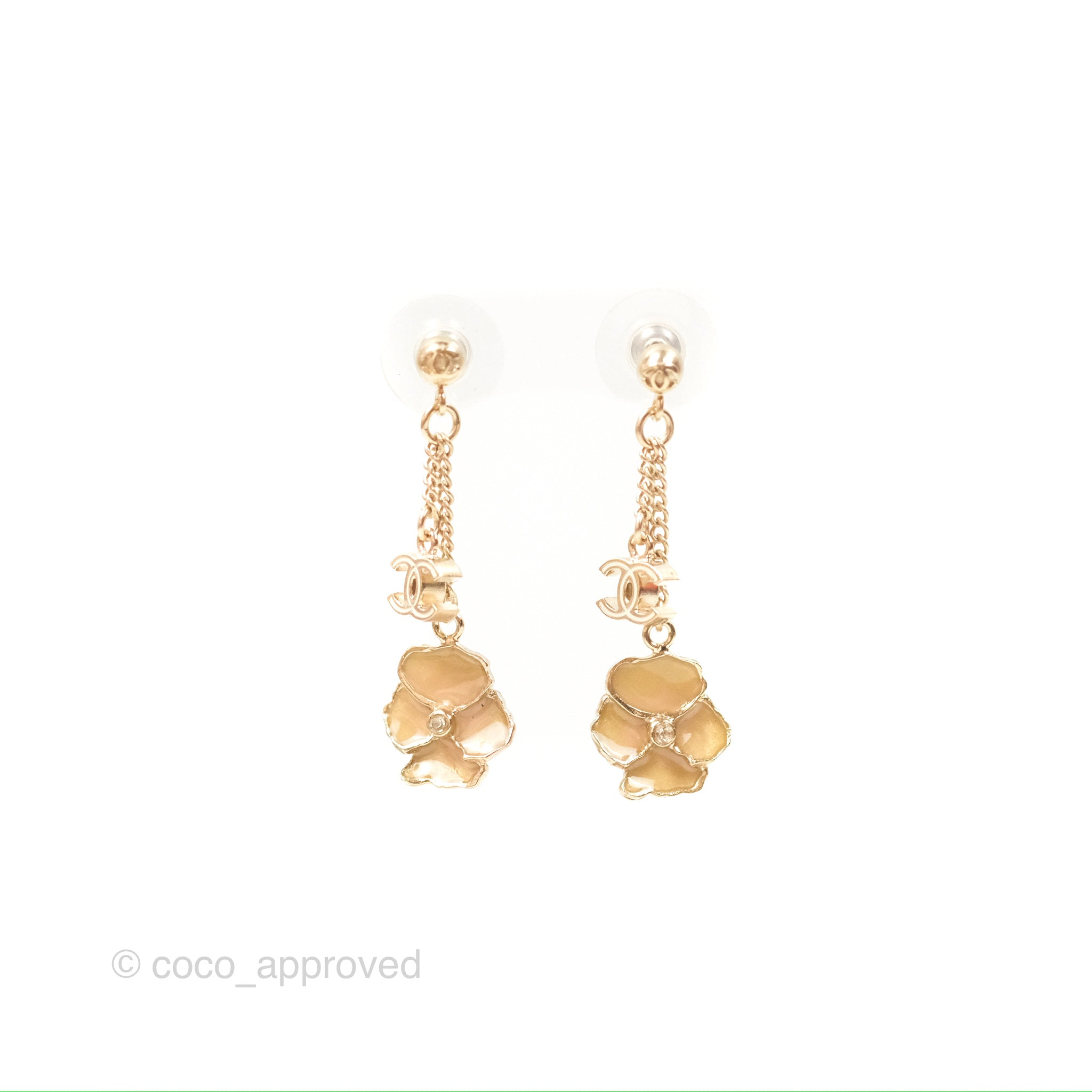 Chanel CC Flower Drop Earrings - Gold Tone 13C - Luxury Fashion Jewelry for Women, Perfect for Parties, Weddings & Special Occasions