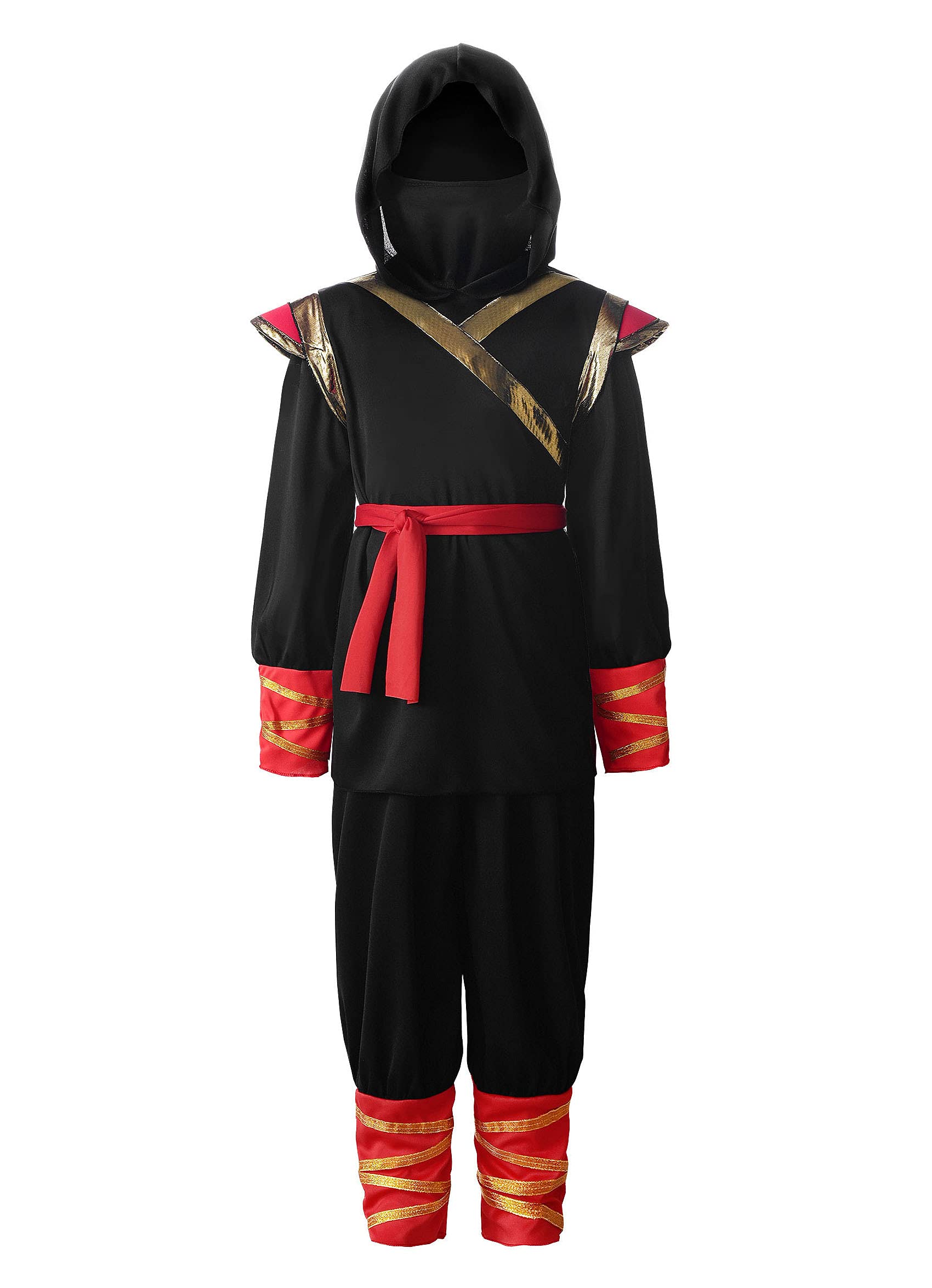 ReliBeauty Black & Red Ninja Costume for Boys - Kids Karate Outfit for Halloween, Cosplay & Martial Arts Training