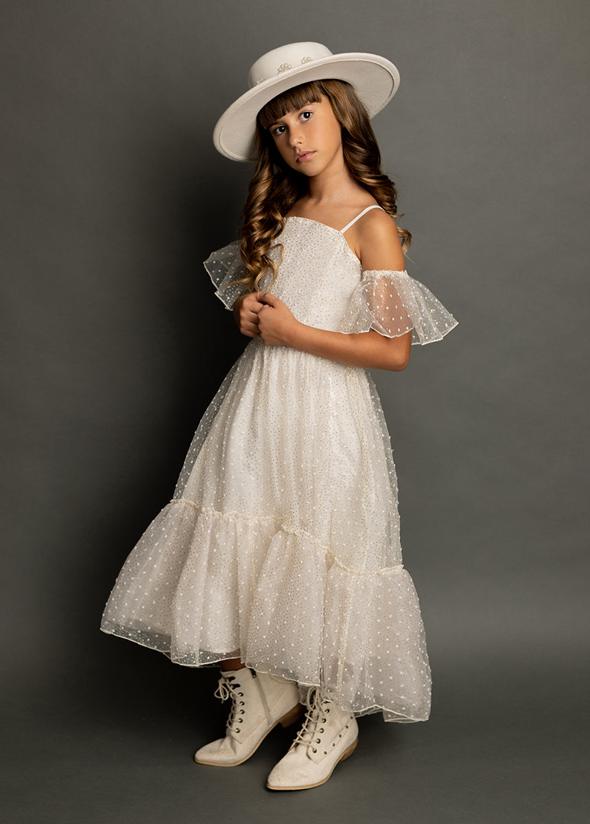 Chloe Women's Cream Polka Dot Dress - Elegant Floral Print Summer Dress for Casual Wear, Party & Wedding Guest Outfit