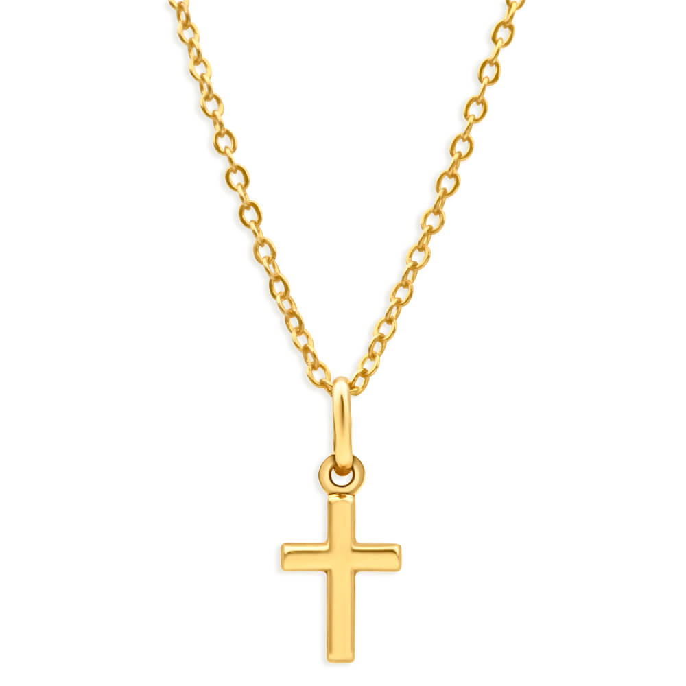 9ct Yellow Gold 14mm Cross Pendant Necklace for Women - Elegant Religious Jewelry Gift for Baptism, First Communion & Everyday Wear